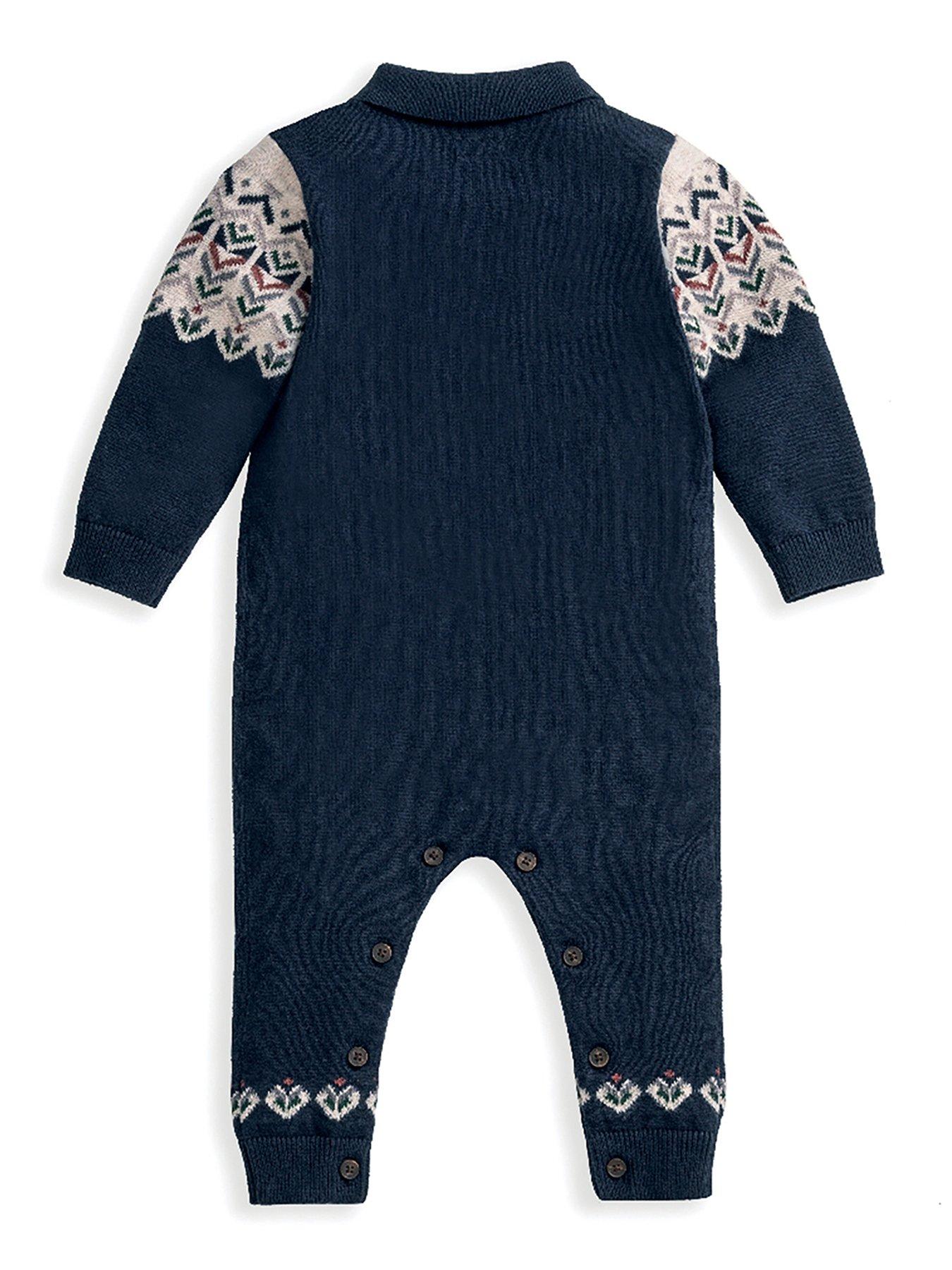  image of mamas-papas-baby-boys-jacquard-knitted-romper-with-fairisle-detail-blue
