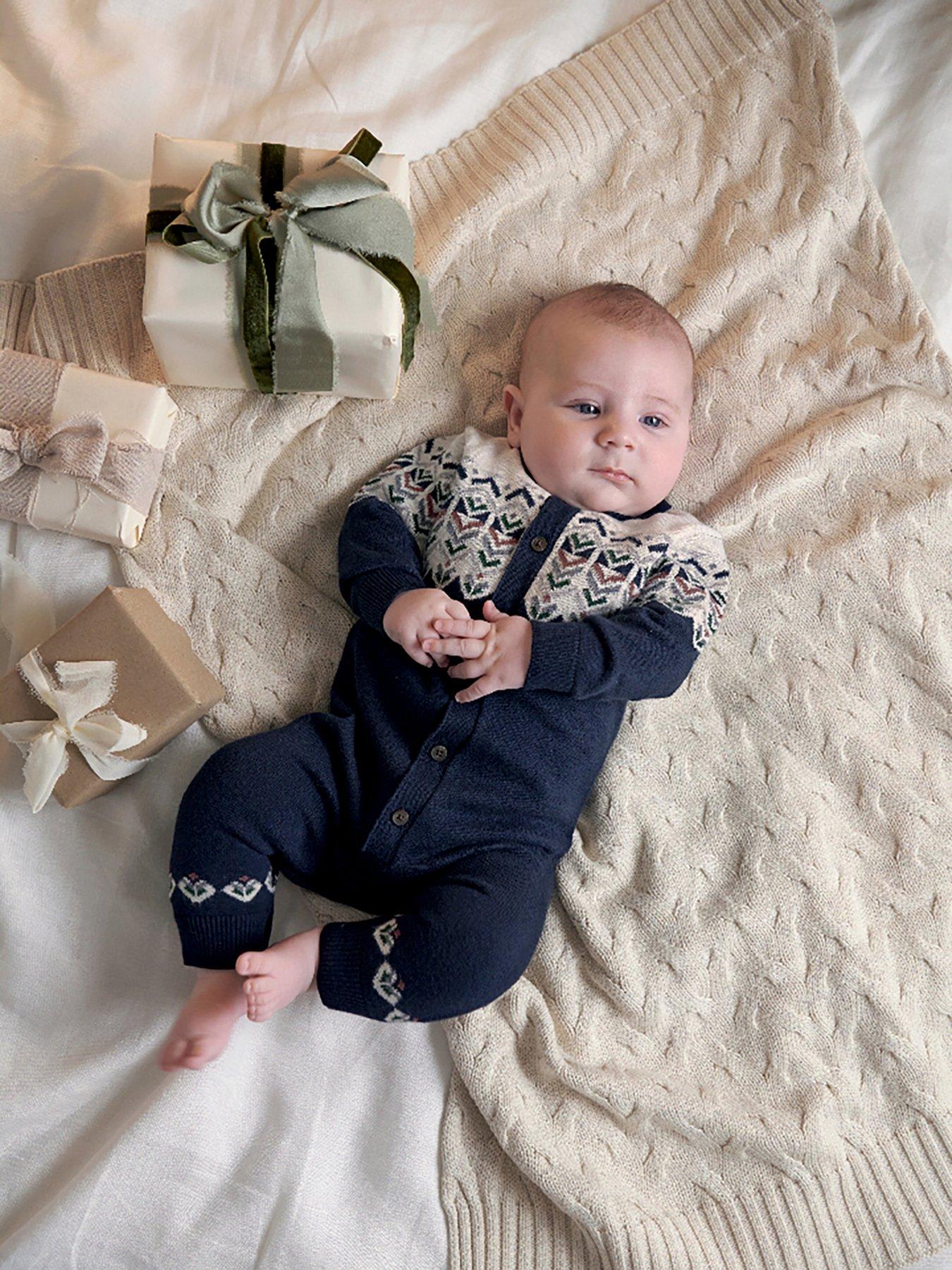  image of mamas-papas-baby-boys-jacquard-knitted-romper-with-fairisle-detail-blue