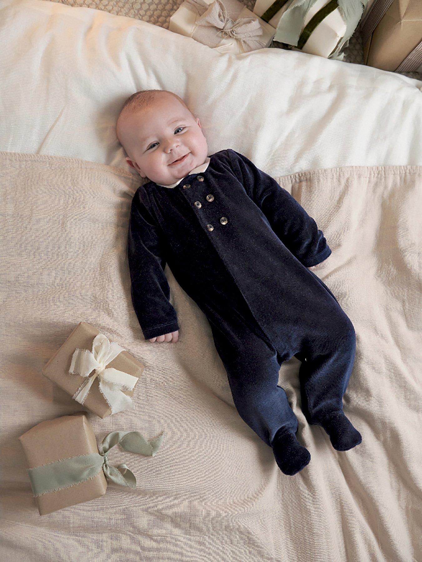  image of mamas-papas-baby-boys-velour-sleepsuit-blue