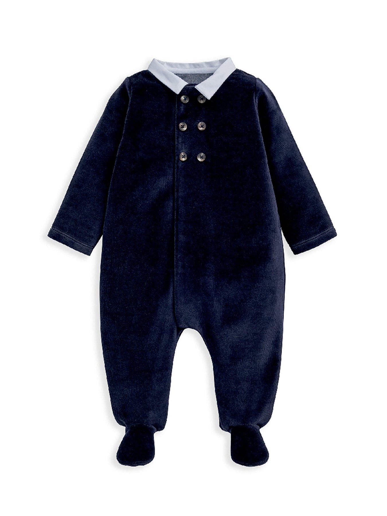  image of mamas-papas-baby-boys-velour-sleepsuit-blue