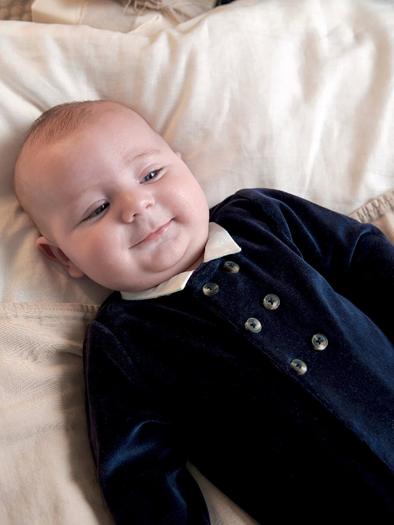  image of mamas-papas-baby-boys-velour-sleepsuit-blue