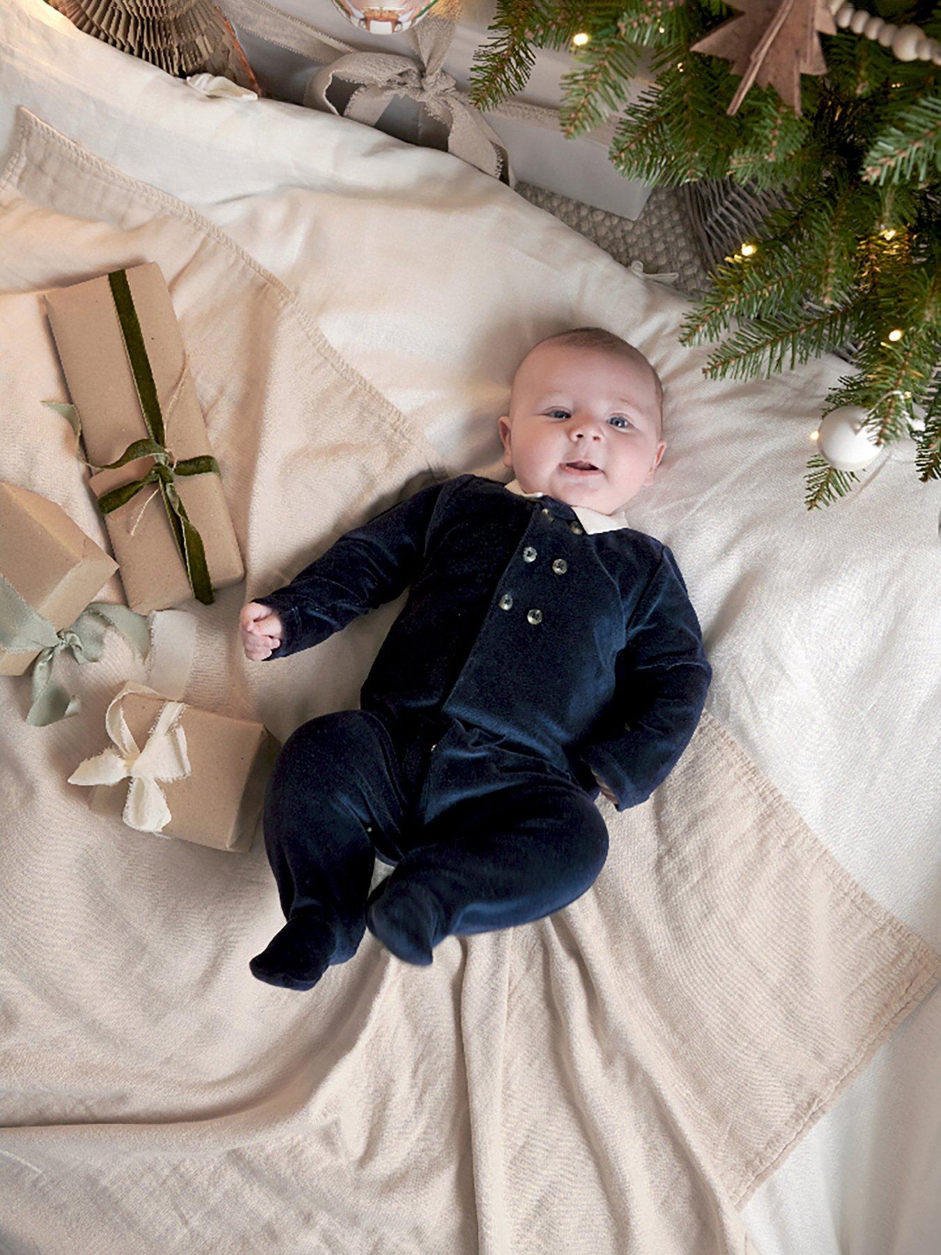 Mamas Papas Baby Boys Velour Sleepsuit Blue Littlewoods