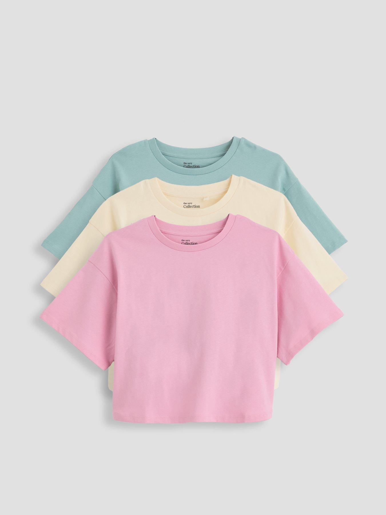 The Very Collection Girls 3 Pack Overdyed Curved Hem Tops - Multi