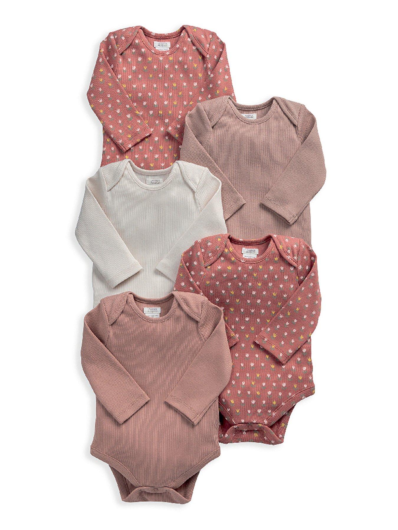 front image of mamas-papas-baby-girls-5-pack-long-sleeve-woodblock-bodysuits-multi