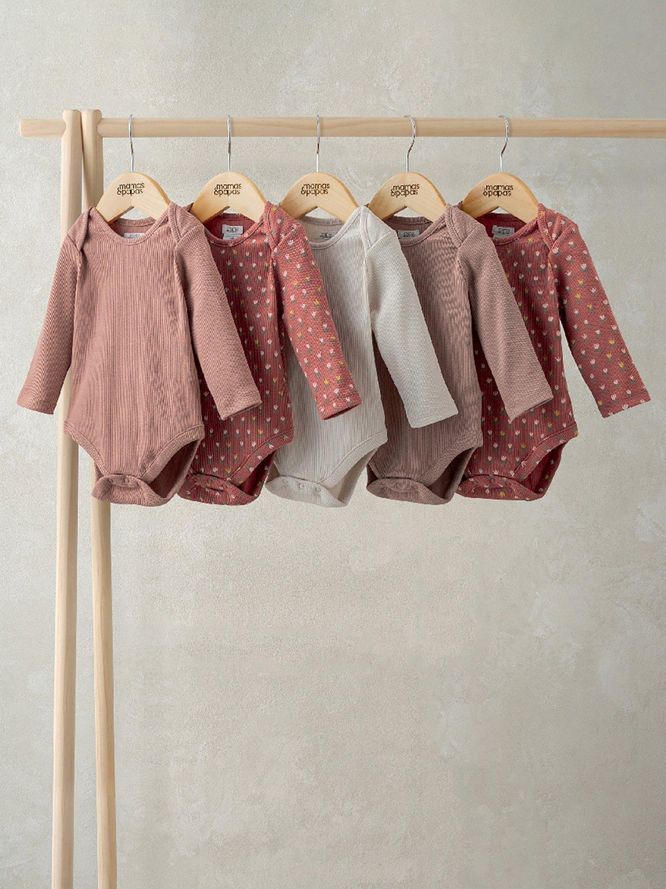  image of mamas-papas-baby-girls-5-pack-long-sleeve-woodblock-bodysuits-multi