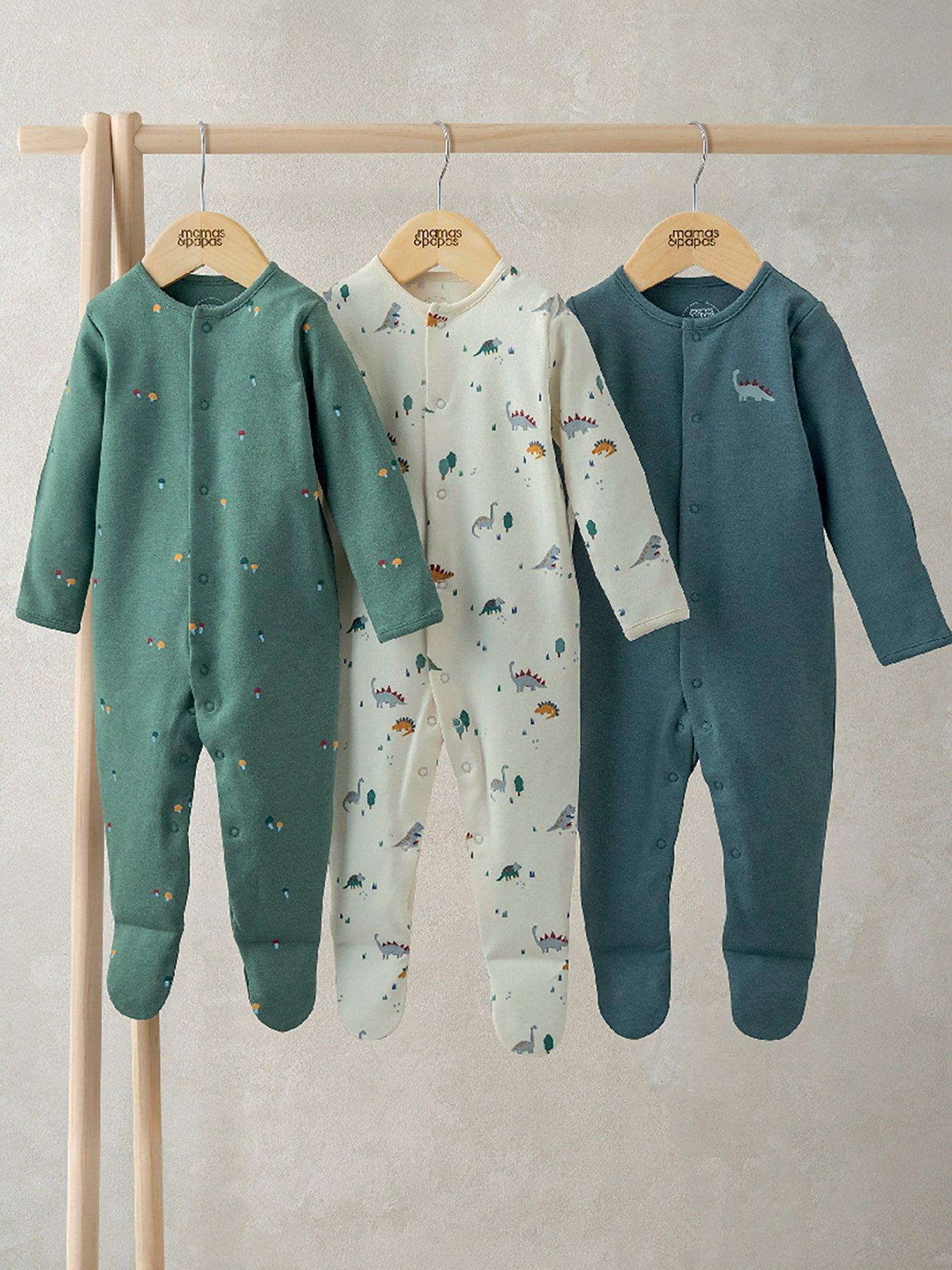  image of mamas-papas-baby-boys-3-pack-dinosaurs-sleepsuits-multi
