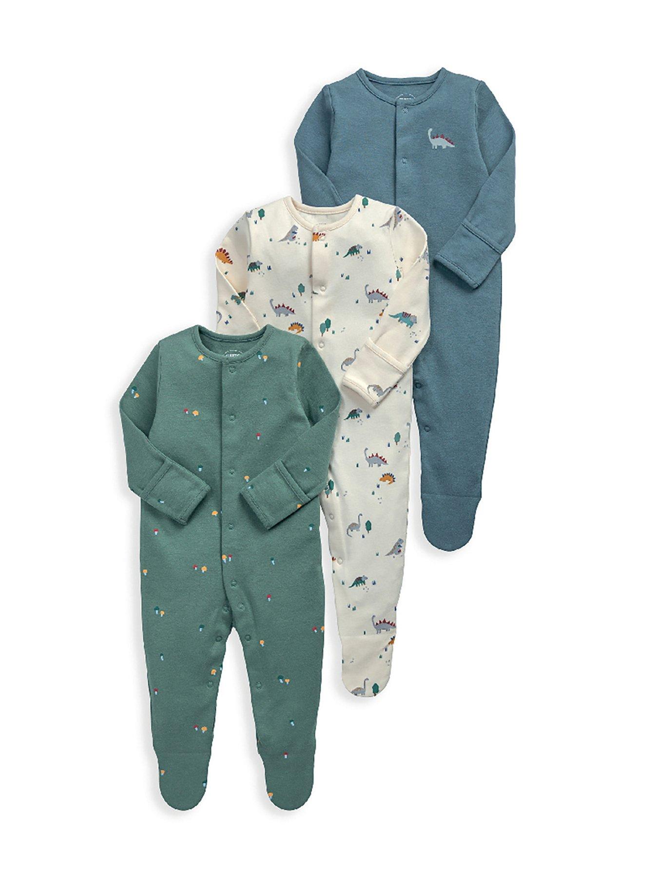  image of mamas-papas-baby-boys-3-pack-dinosaurs-sleepsuits-multi