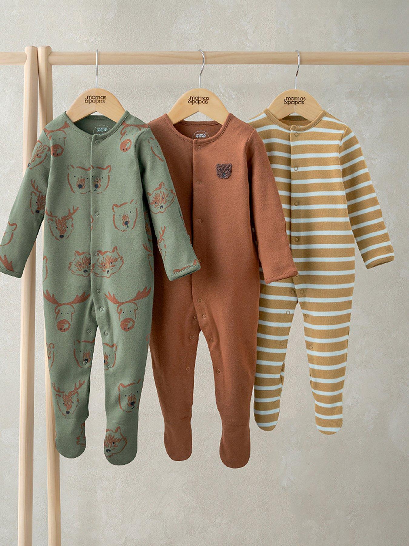 Mamas & Papas Baby Boys 3 Pack Woodland Animals Sleepsuits - Multi