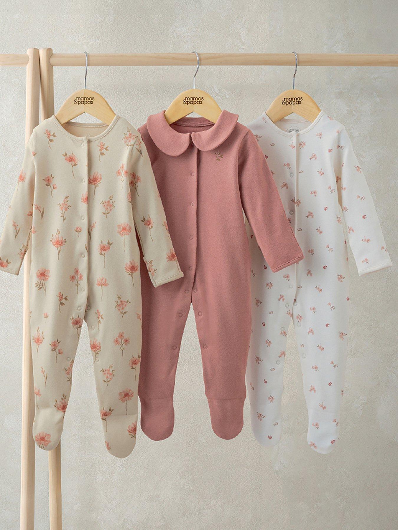 mamas-papas-baby-girls-3-pack-dusky-floral-sleepsuits-pink