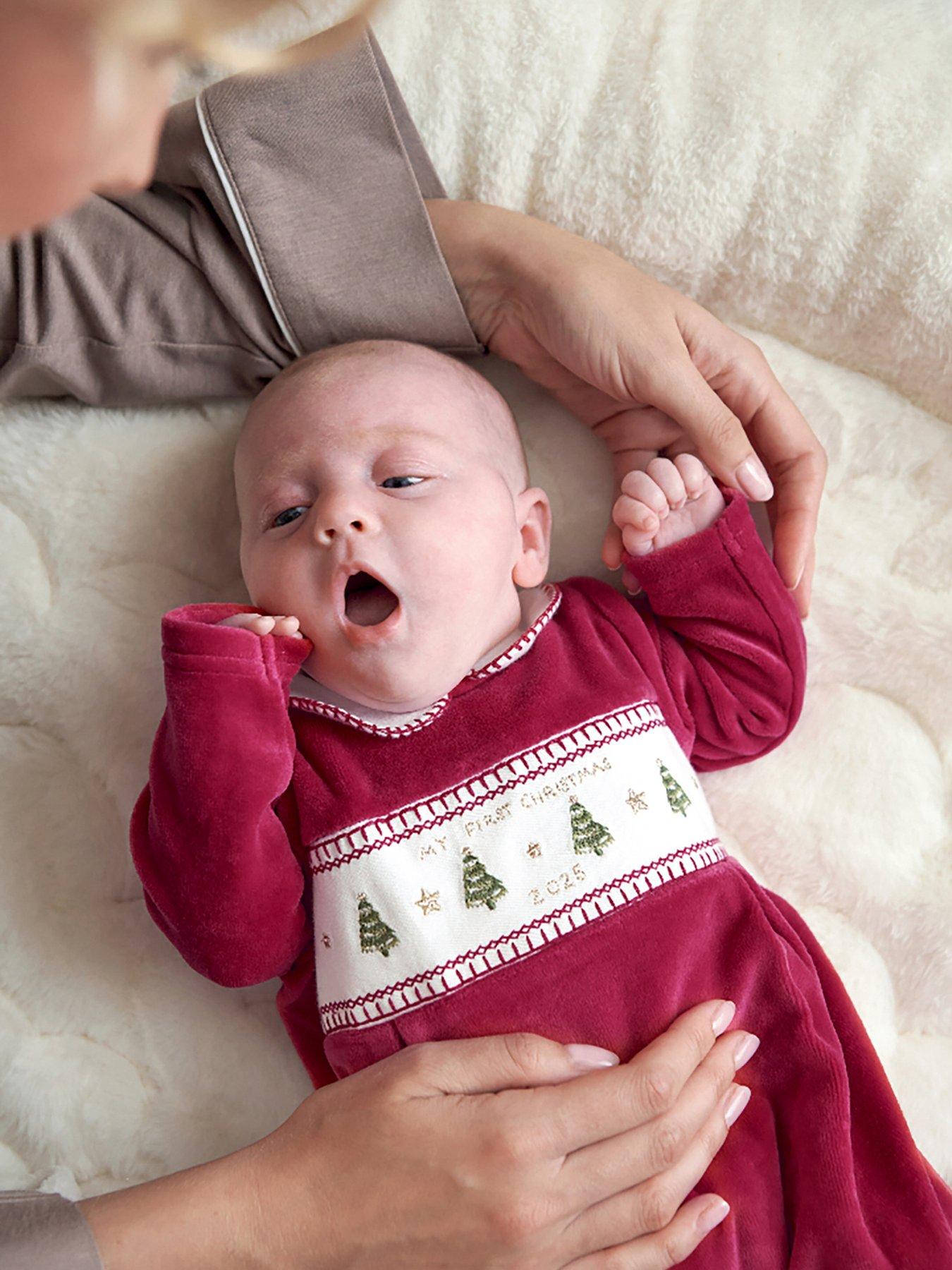  image of mamas-papas-baby-unisex-my-first-christmas-collared-sleepsuit-red