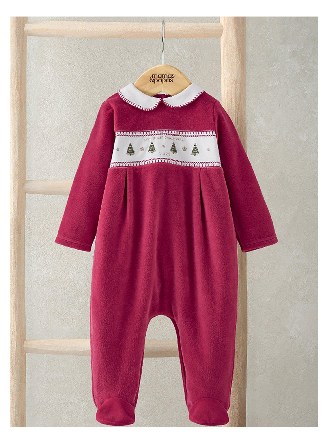  image of mamas-papas-baby-unisex-my-first-christmas-collared-sleepsuit-red