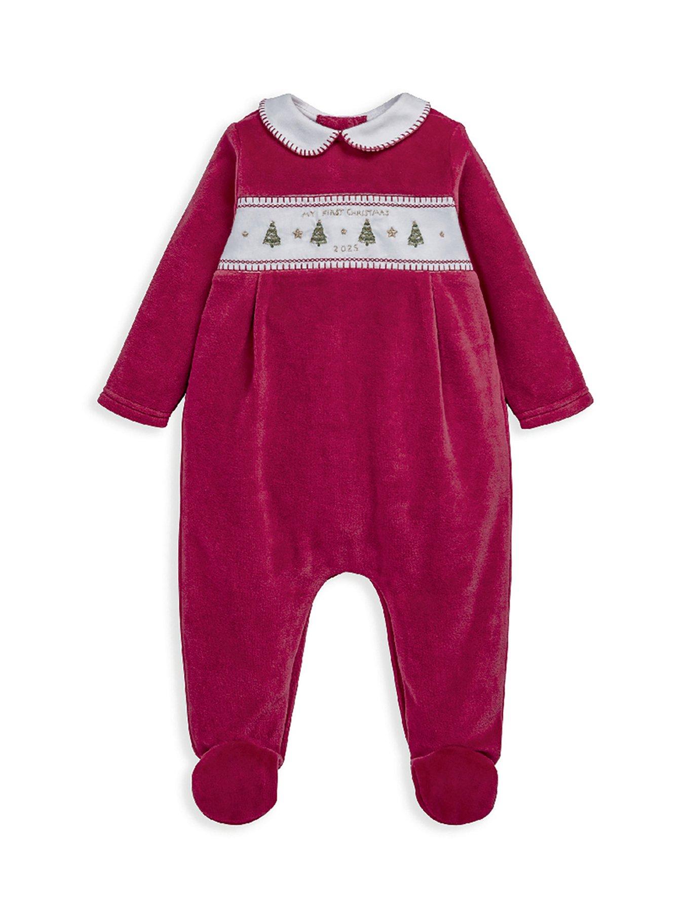  image of mamas-papas-baby-unisex-my-first-christmas-collared-sleepsuit-red