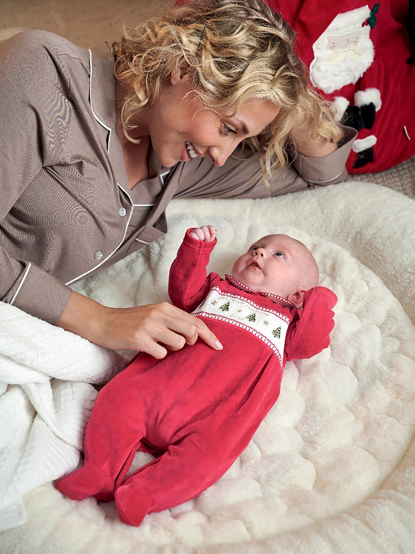 image of mamas-papas-baby-unisex-my-first-christmas-collared-sleepsuit-red