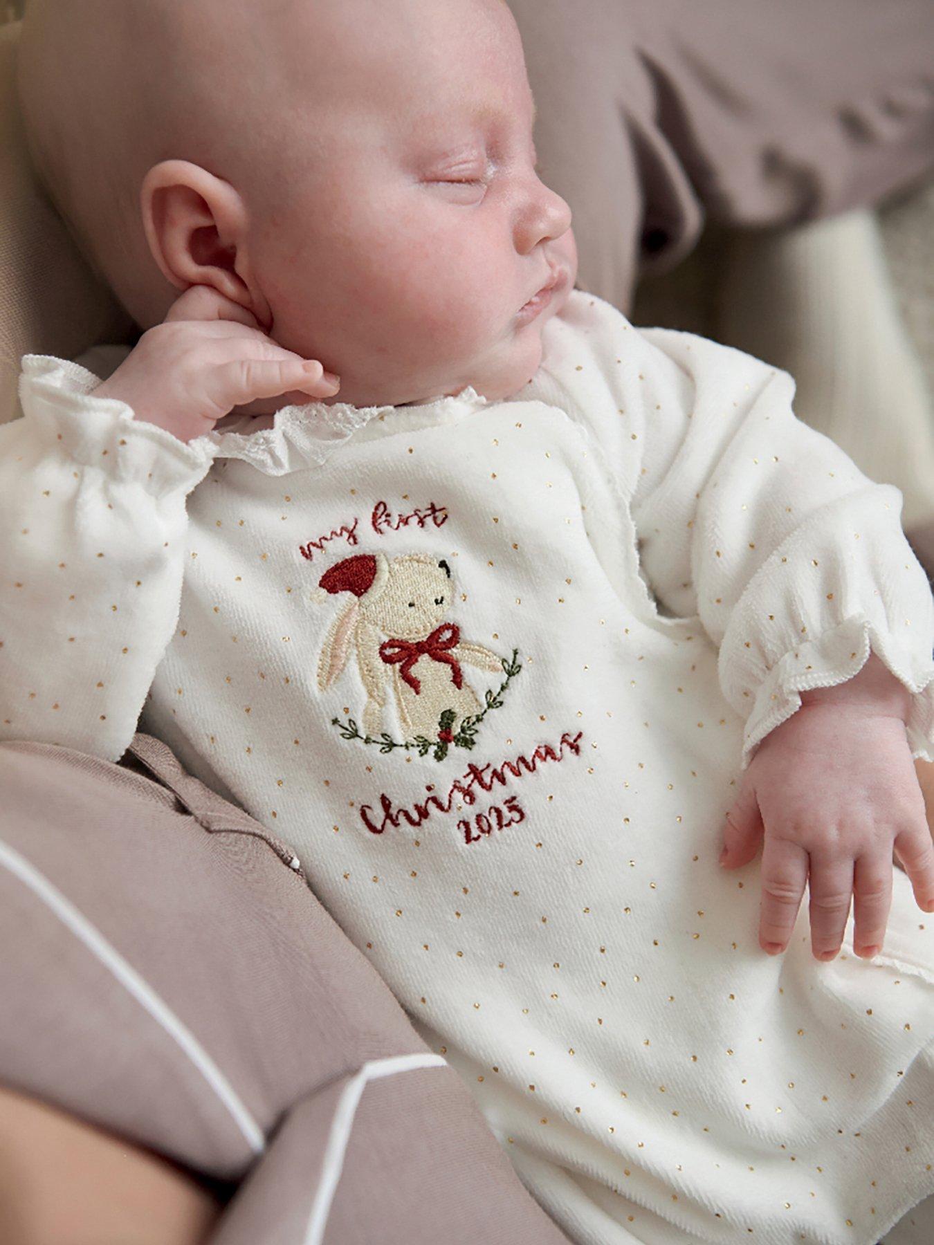Mamas & Papas Baby Girls My First Christmas Bunny Sleepsuit - White