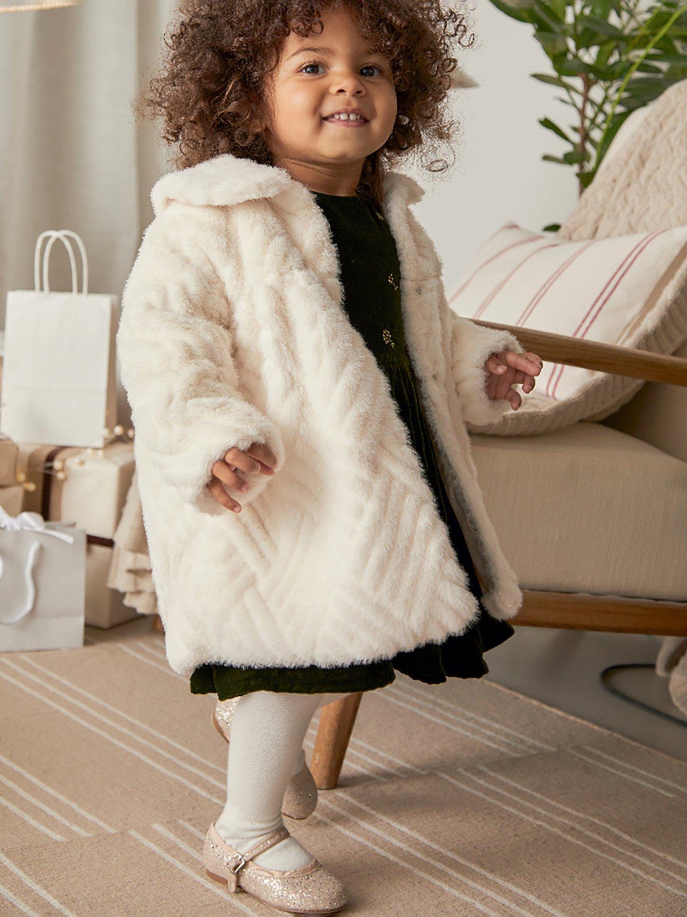 Mamas & Papas Baby Girls Faux Fur Coat - Cream