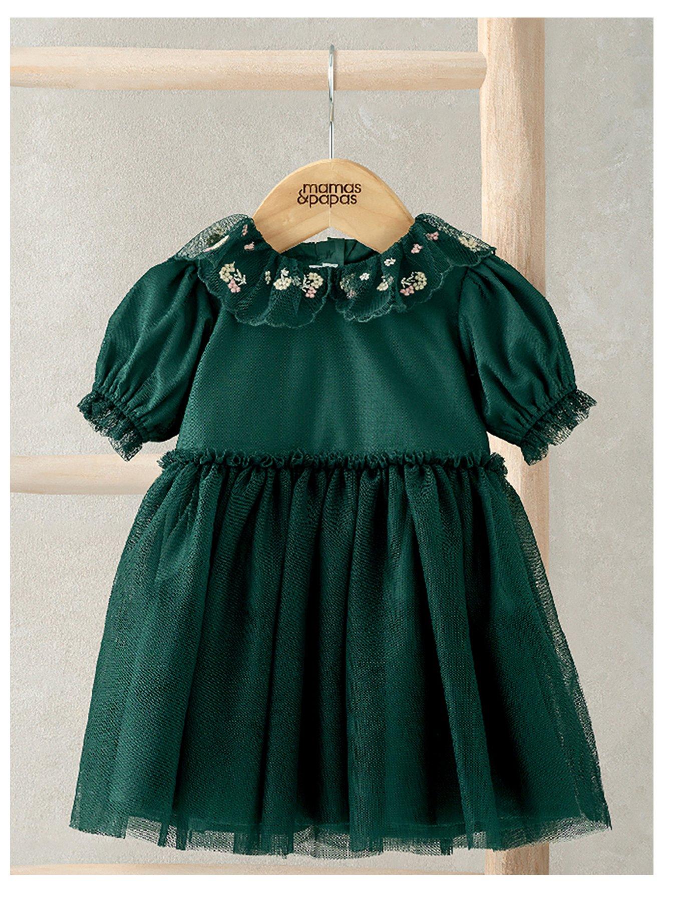 Image 2 of 6 of Mamas & Papas Baby Girls Embroidered Collar Mesh Tulle Dress - Green