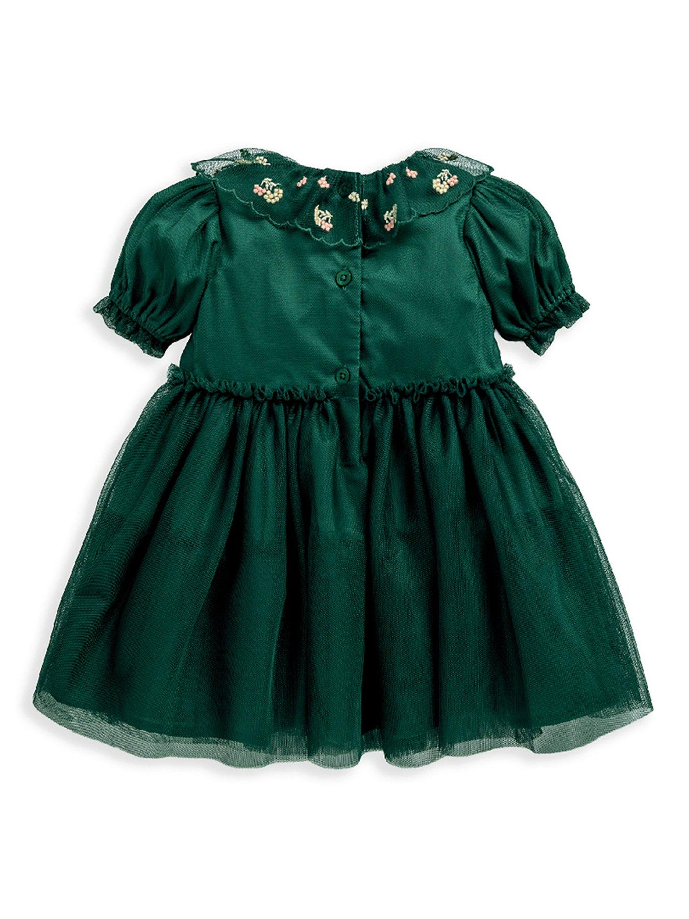 Image 5 of 6 of Mamas & Papas Baby Girls Embroidered Collar Mesh Tulle Dress - Green