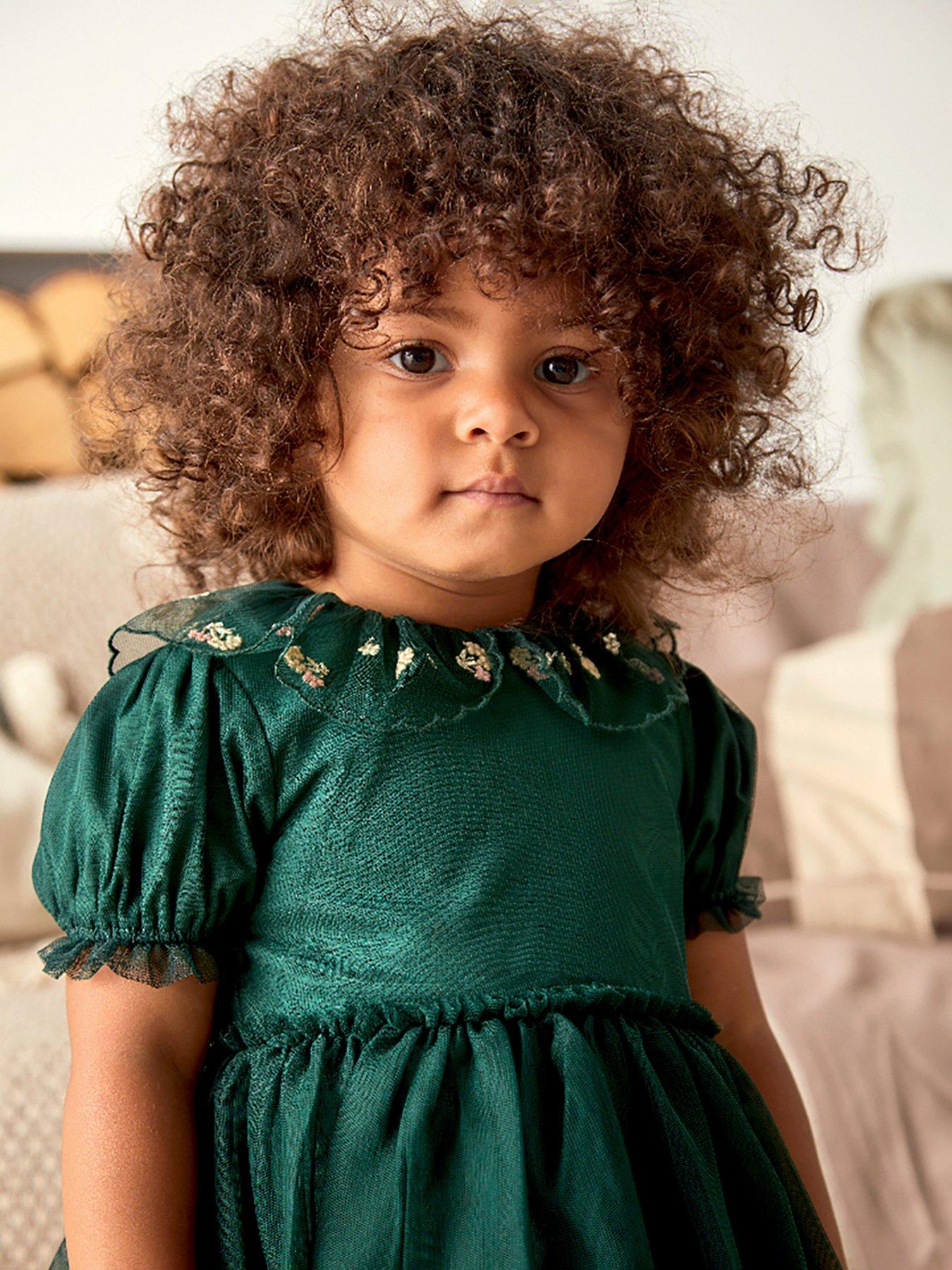 Image 6 of 6 of Mamas & Papas Baby Girls Embroidered Collar Mesh Tulle Dress - Green