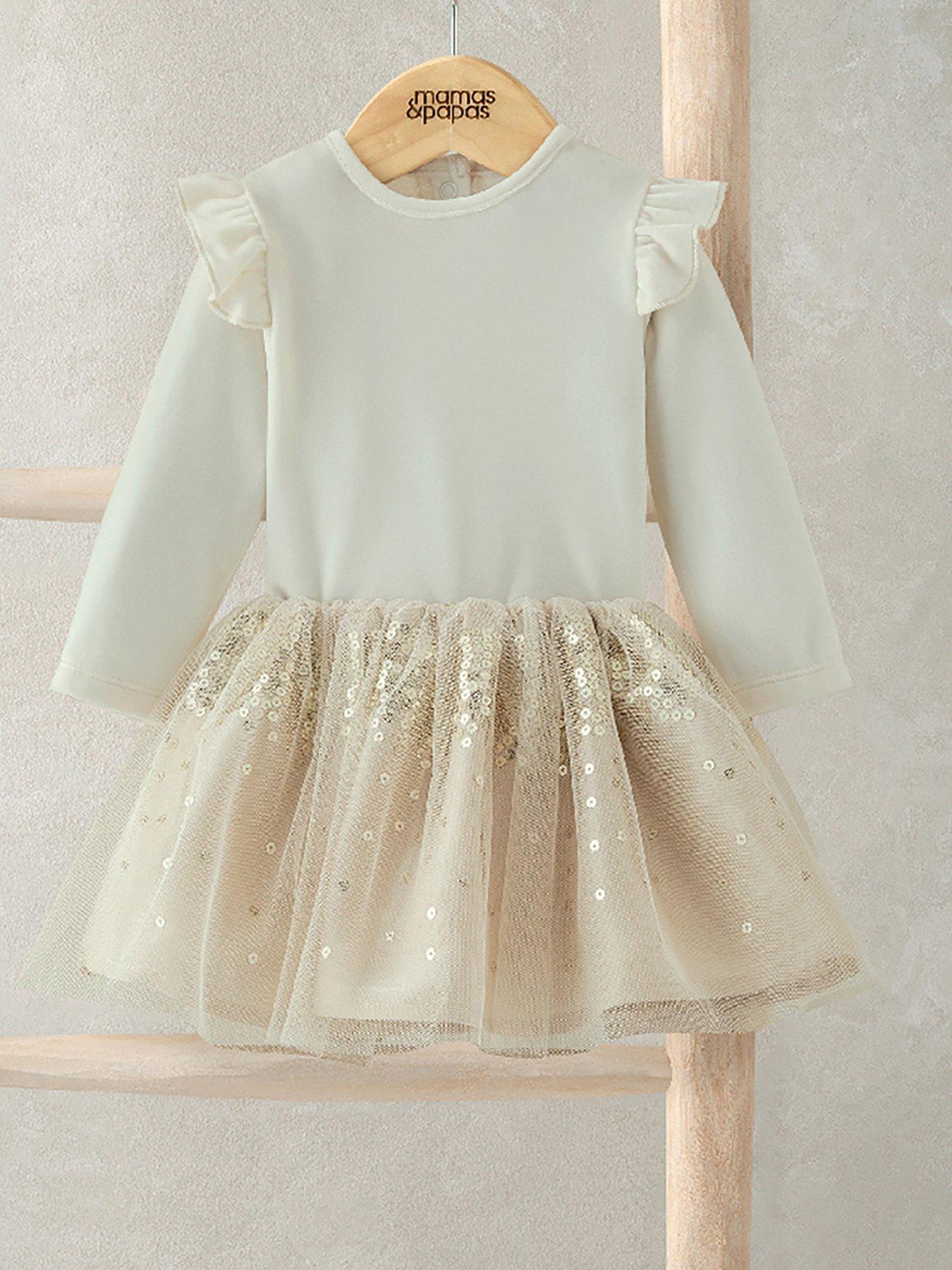 Mamas & Papas Baby Girls 2 Piece Velour Bodysuit & Sparkly Mesh Tutu Skirt - Gold