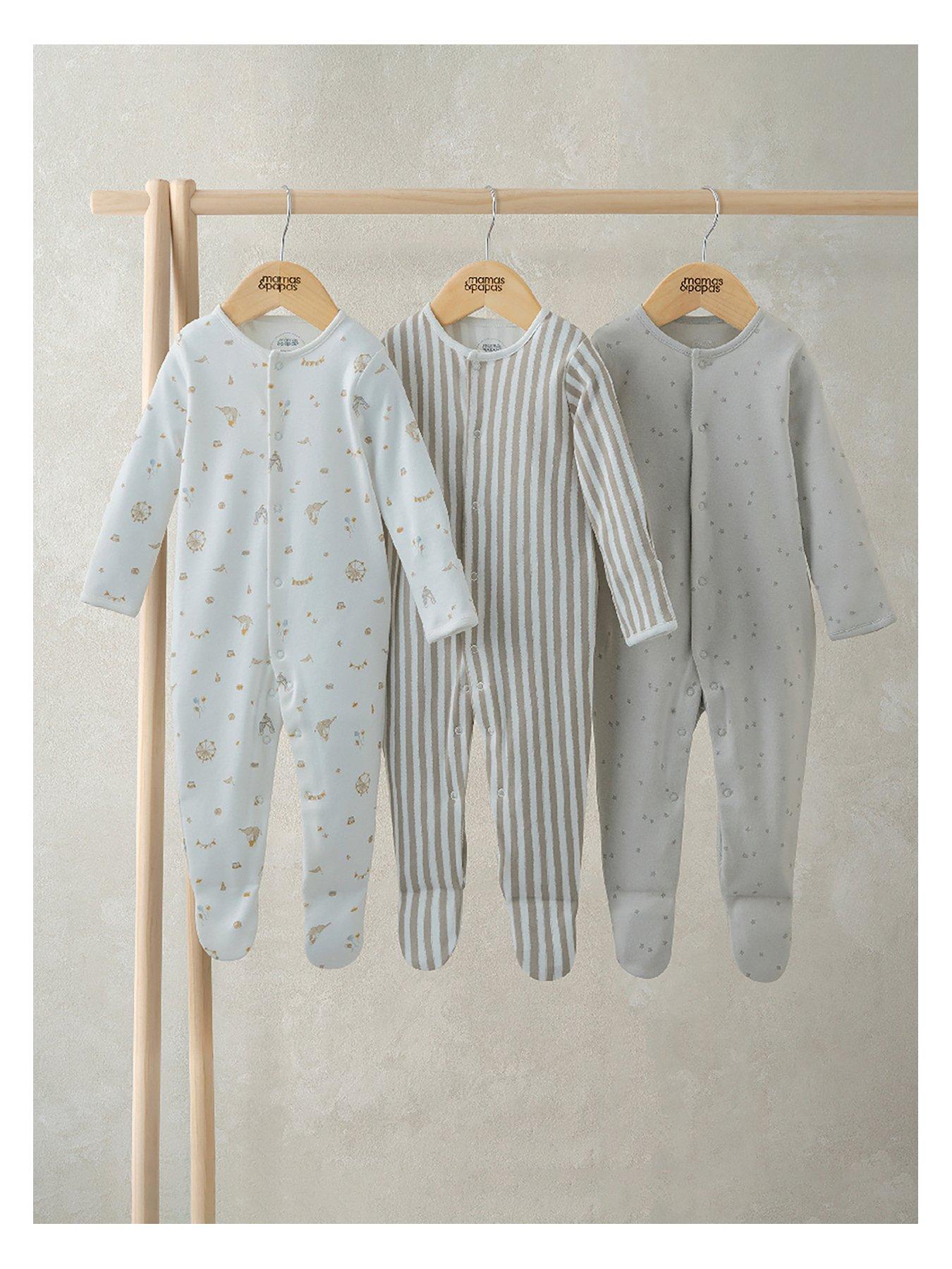 image of mamas-papas-baby-unisex-3-pack-circus-sleepsuits-multi