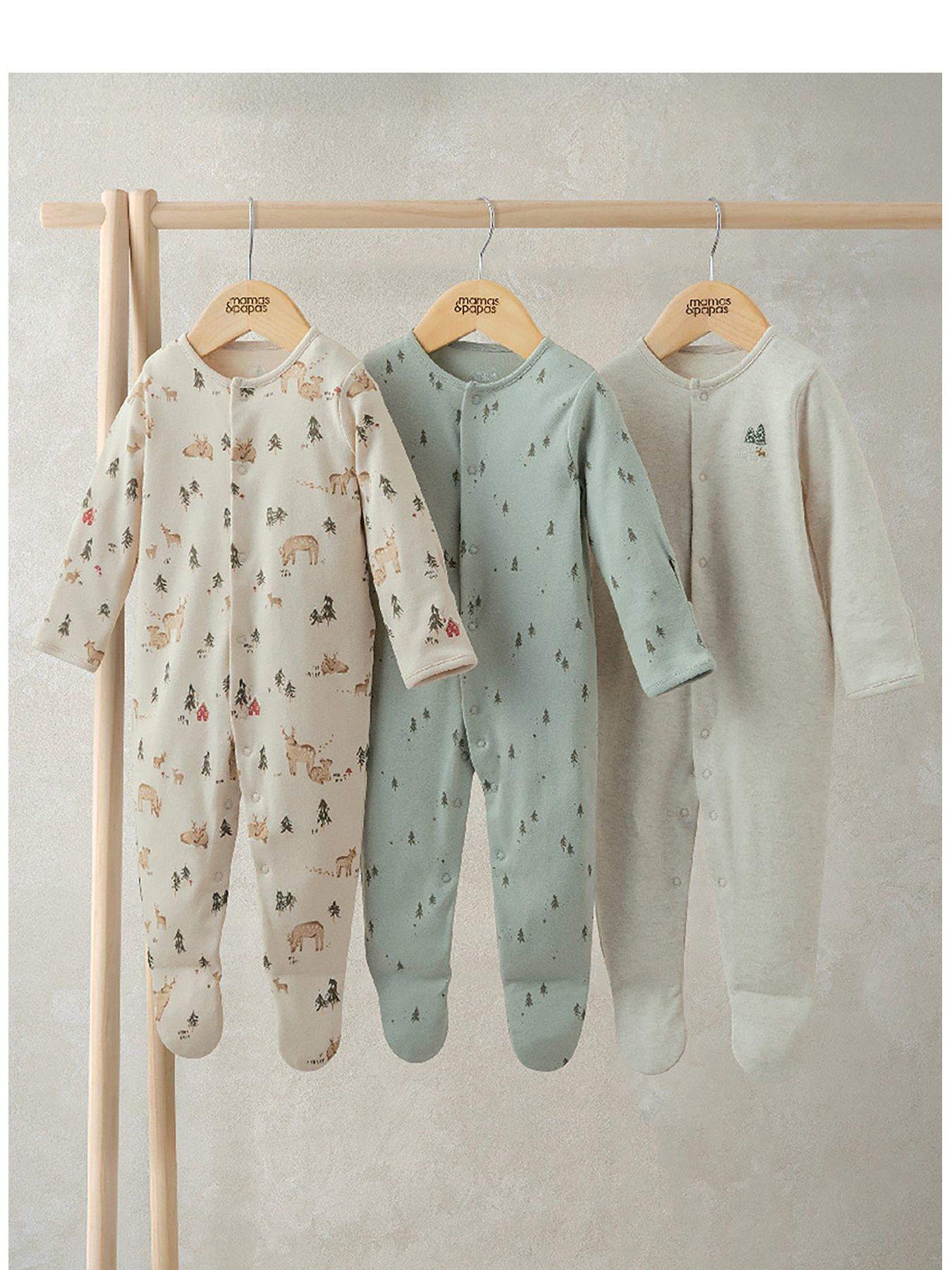 Mamas & Papas Baby Unisex 3 Pack Winter Woodland Sleepsuits - Cream