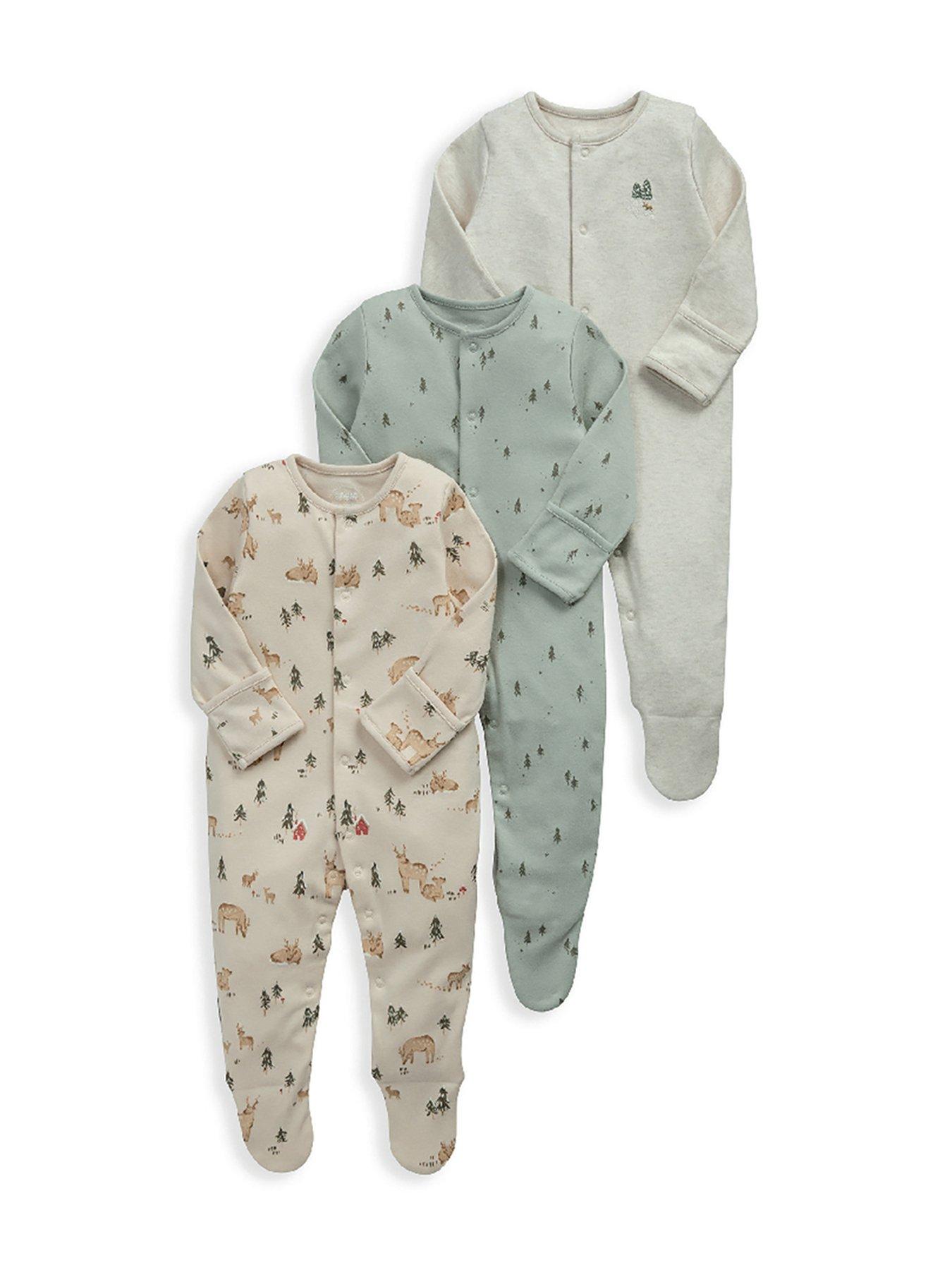  image of mamas-papas-baby-unisex-3-pack-winter-woodland-sleepsuits-cream