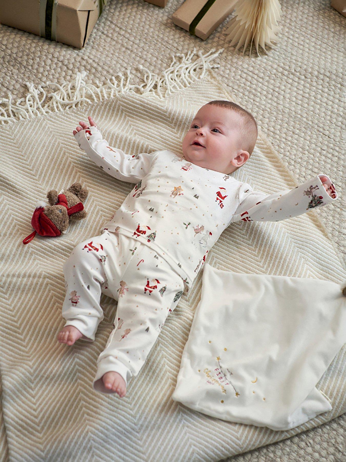 Mamas & Papas Baby Unisex Night Before Christmas Zip Up Sleepsuit - White