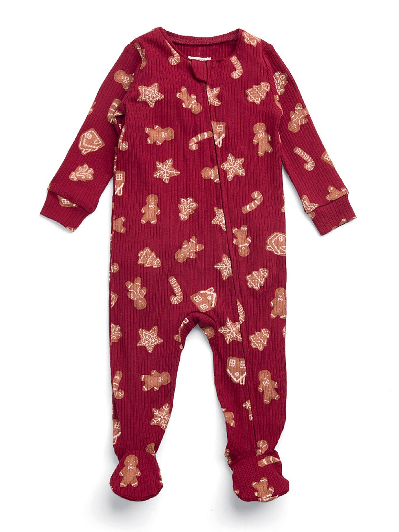  image of mamas-papas-baby-unisex-gingerbread-christmas-zip-up-sleepsuit-red