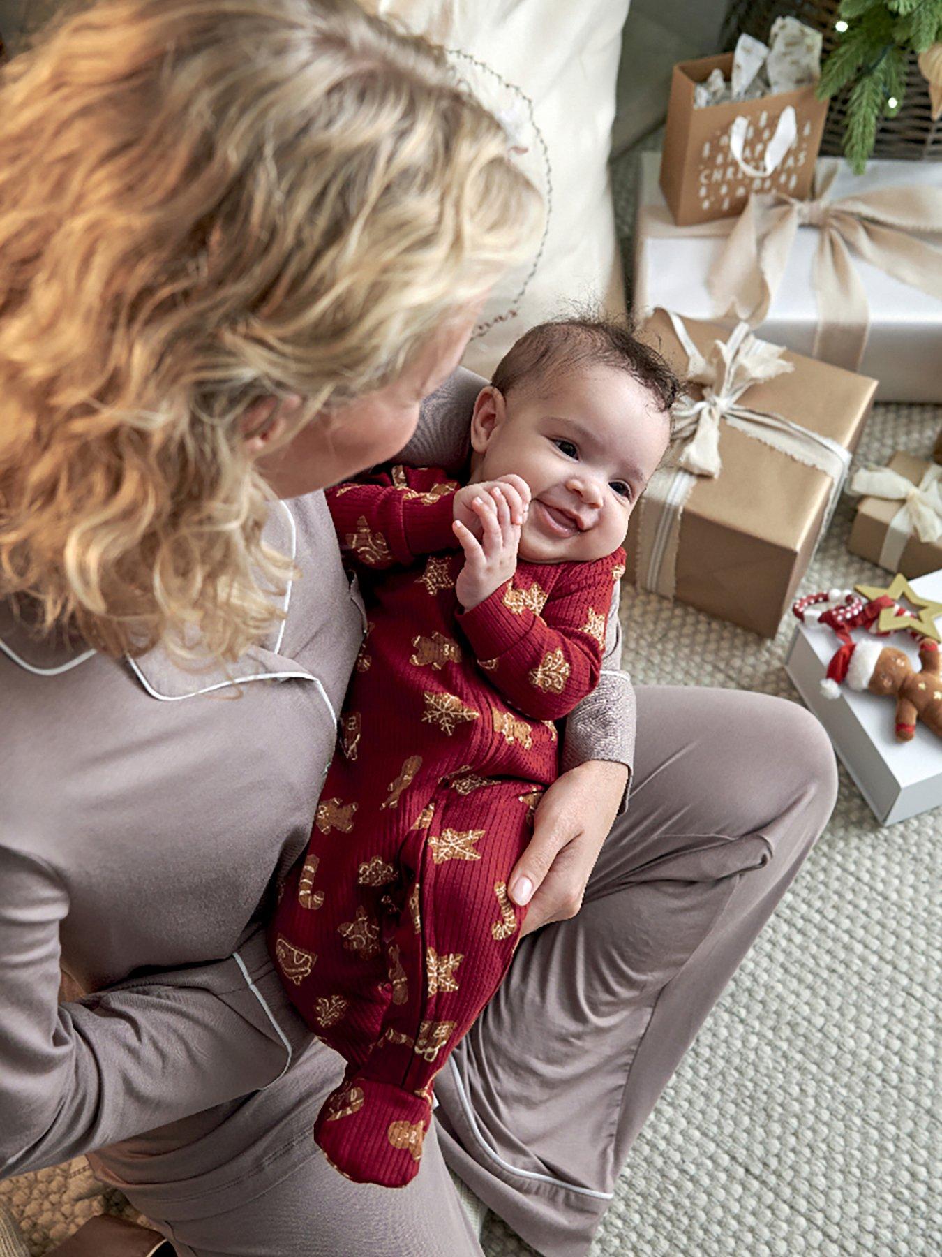  image of mamas-papas-baby-unisex-gingerbread-christmas-zip-up-sleepsuit-red