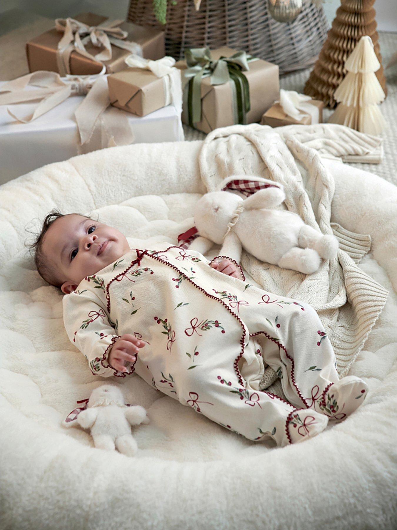 Mamas & Papas Baby Girls Winter Berry Print Christmas Sleepsuit - White