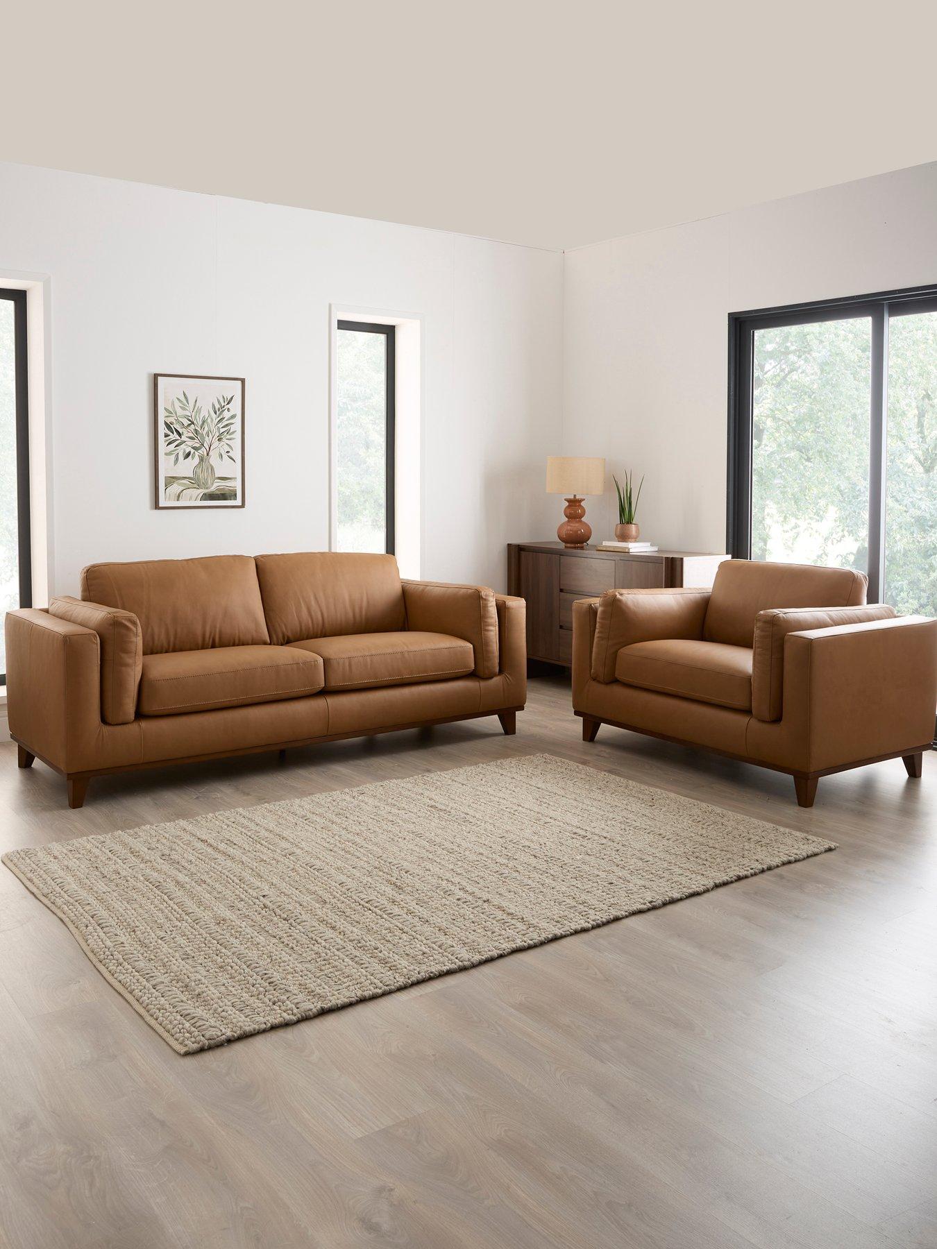 The Very Collection Chiswick 3 Seater Leather Sofa + Snuggle Chair Set - FSC® Certified