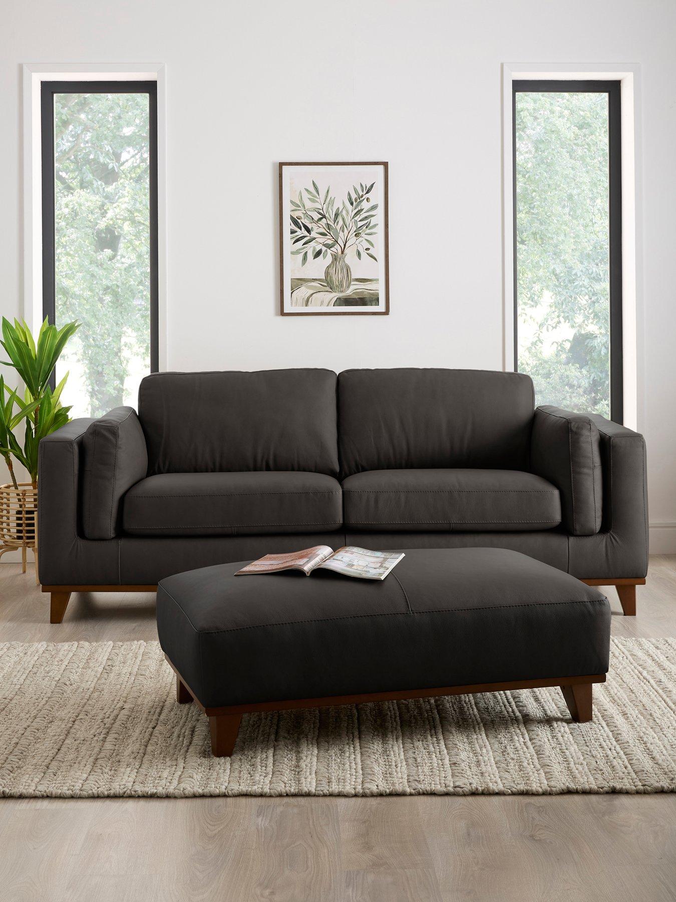 The Very Collection Chiswick 3 Seater Leather Sofa + Footstool Set