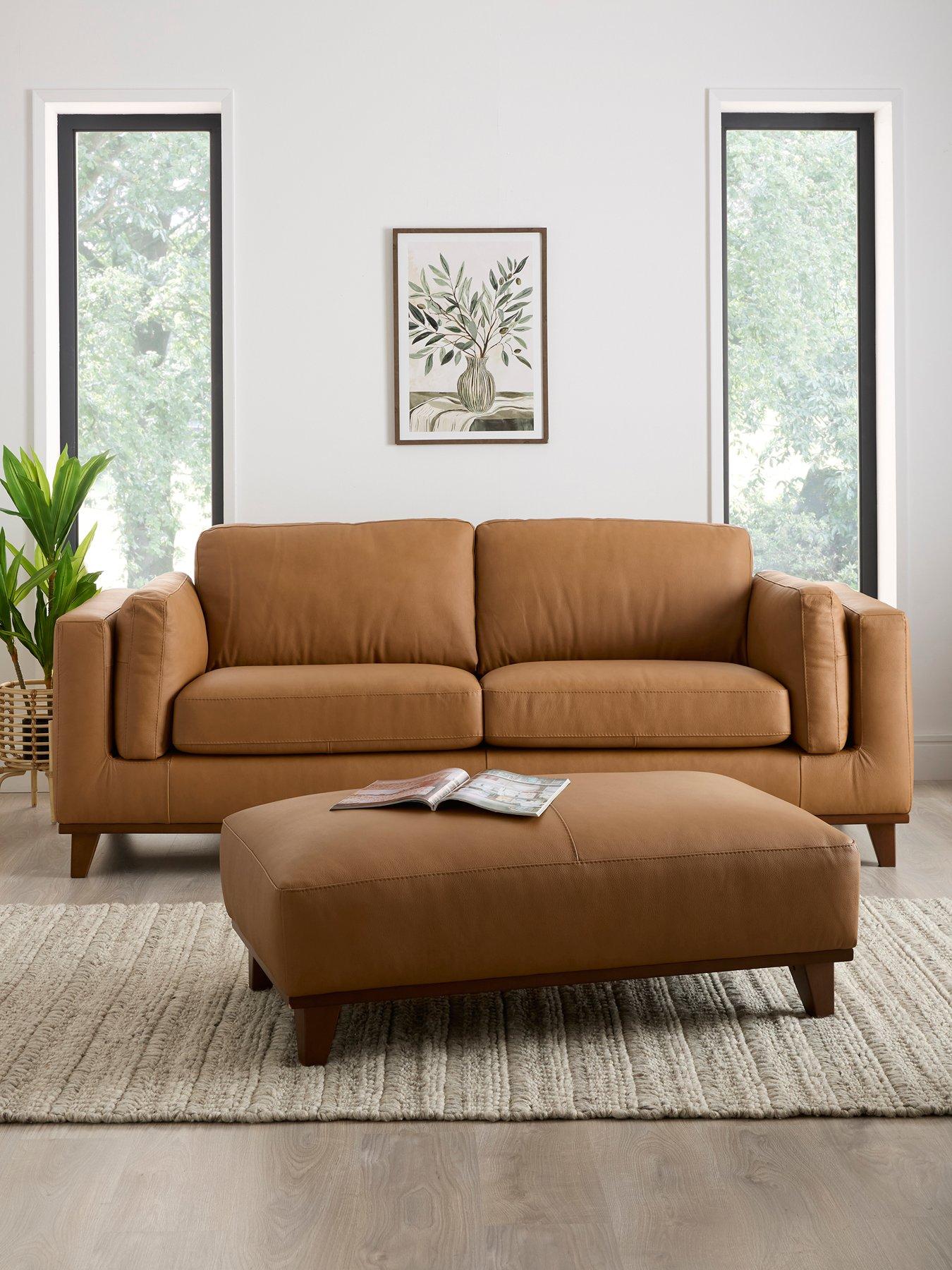 The Very Collection Chiswick 3 Seater Leather Sofa + Footstool Set - FSC® Certified