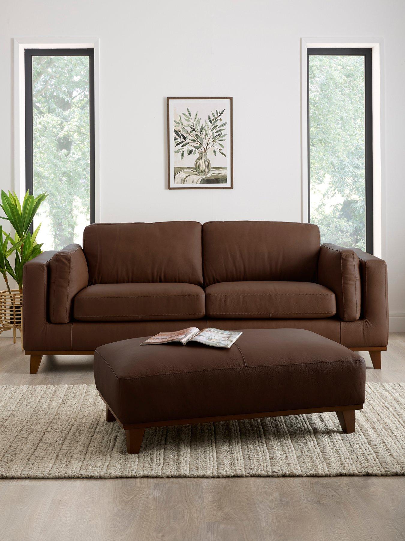 The Very Collection Chiswick 3 Seater Leather Sofa + Footstool Set - FSC® Certified