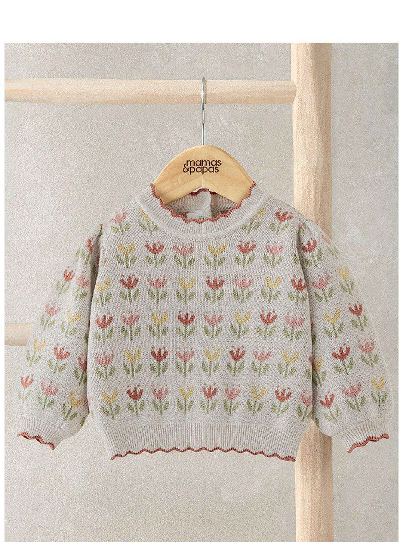 mamas-papas-baby-girls-flower-bed-knitted-jumper-beige