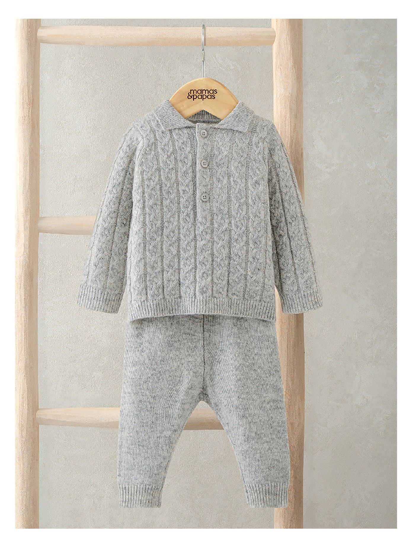 Mamas & Papas Baby Boys 2 Piece Cable Knit Jumper & Trouser Set - Grey