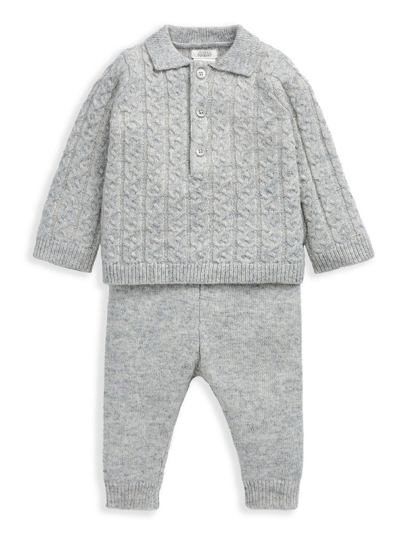 image of mamas-papas-baby-boys-2-piece-cable-knit-jumper-amp-trouser-set-grey