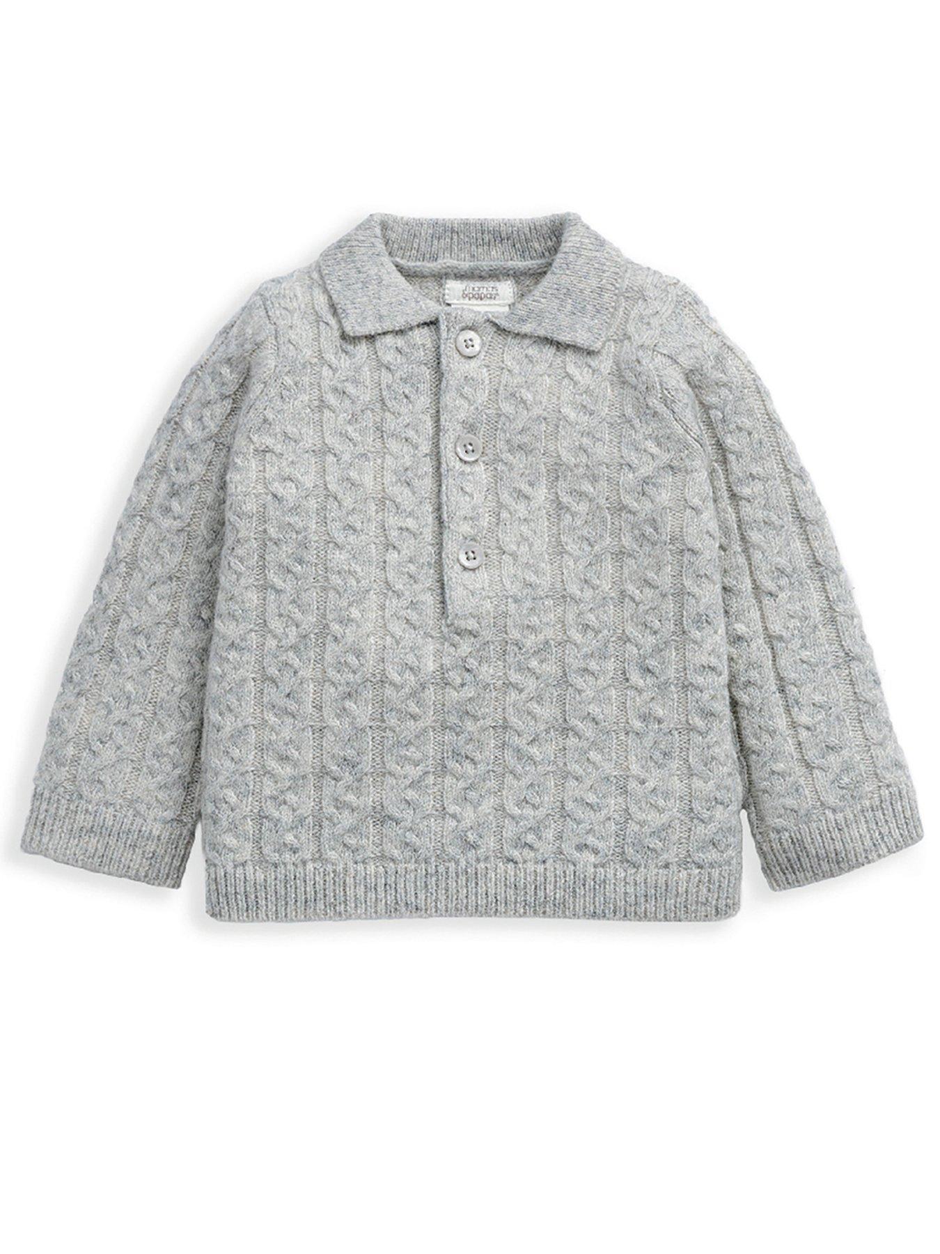  image of mamas-papas-baby-boys-2-piece-cable-knit-jumper-amp-trouser-set-grey