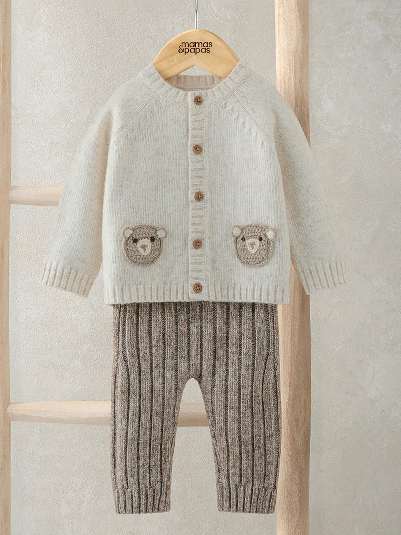 Mamas & Papas Baby Unisex 2 Piece Bear Knitted Cardigan & Leggings Set - Brown