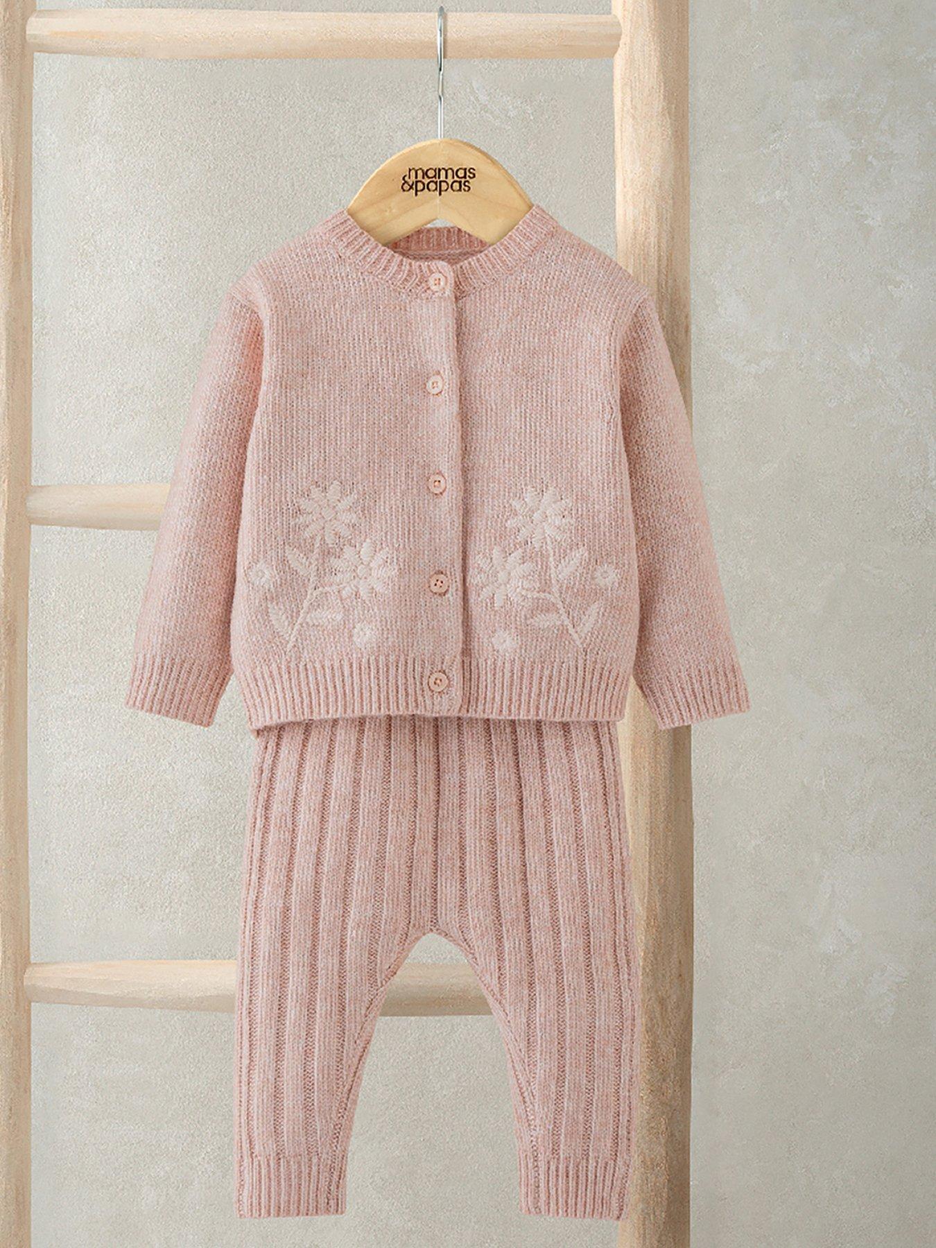 Mamas & Papas Baby Girls 2 Piece Floral Knitted Cardigan And Legging Set - Pink