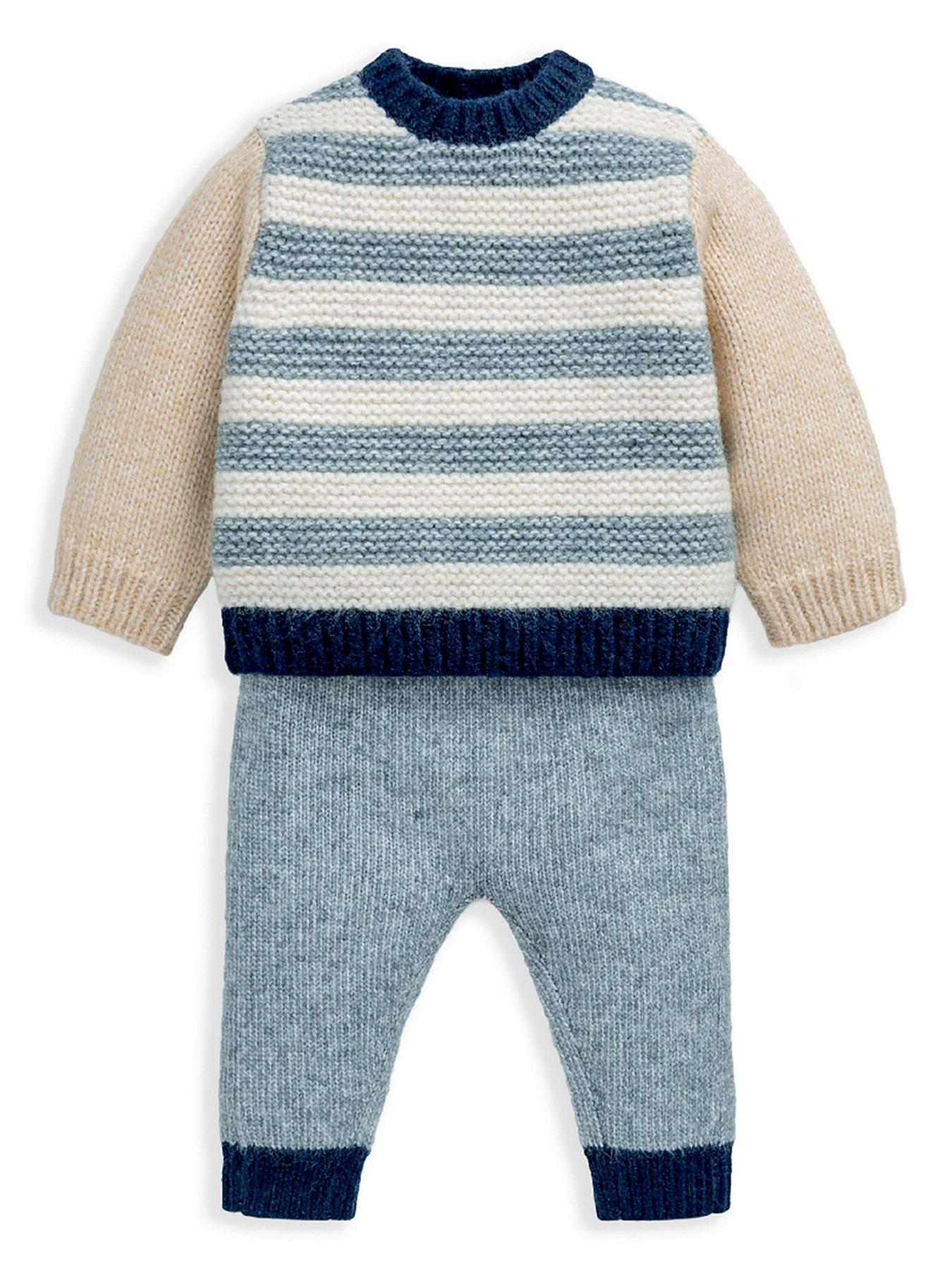  image of mamas-papas-baby-boys-2-piece-colour-block-knitted-jumper-amp-leggings-set-multi