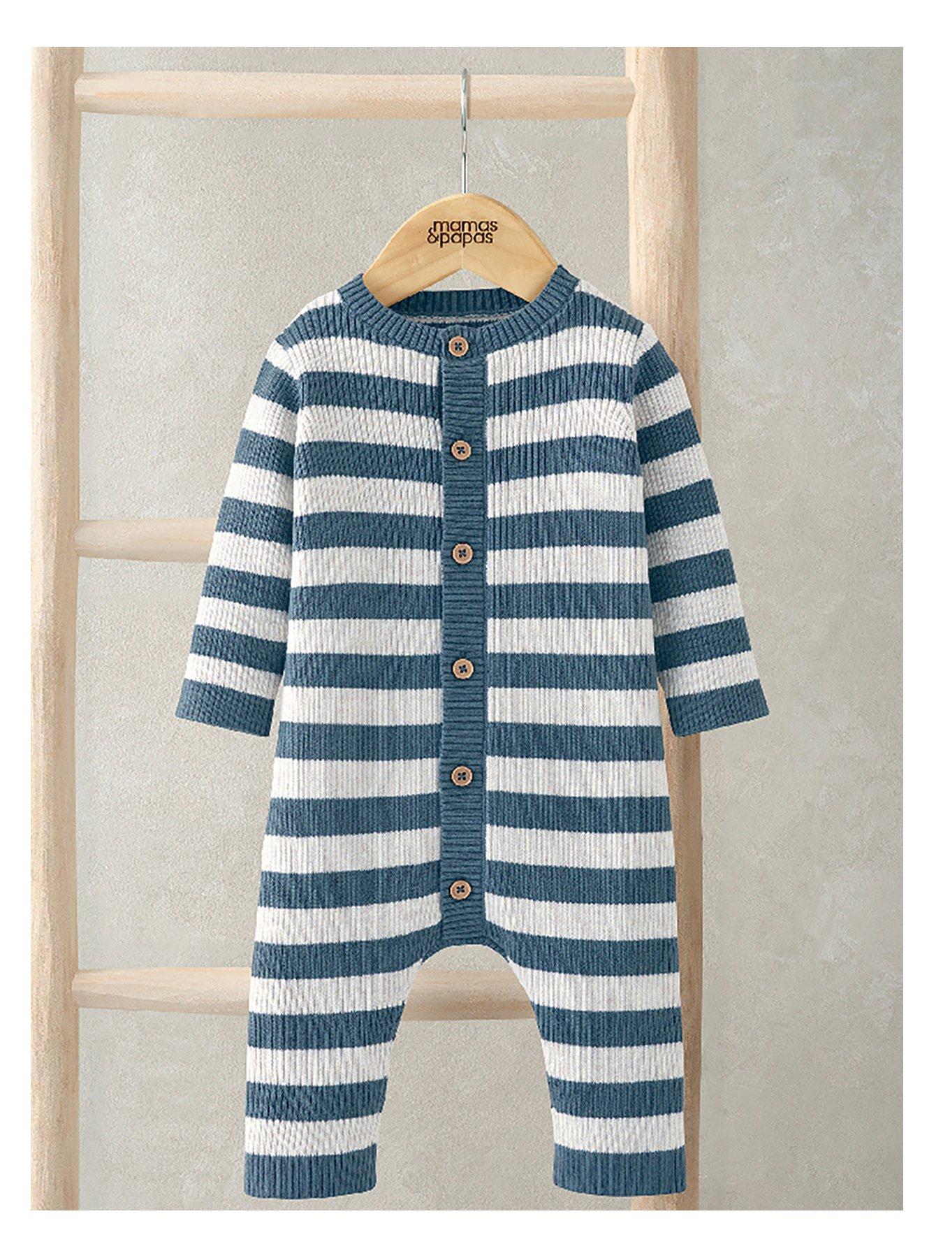 Mamas & Papas Baby Boys Knitted Stripe Romper - Blue