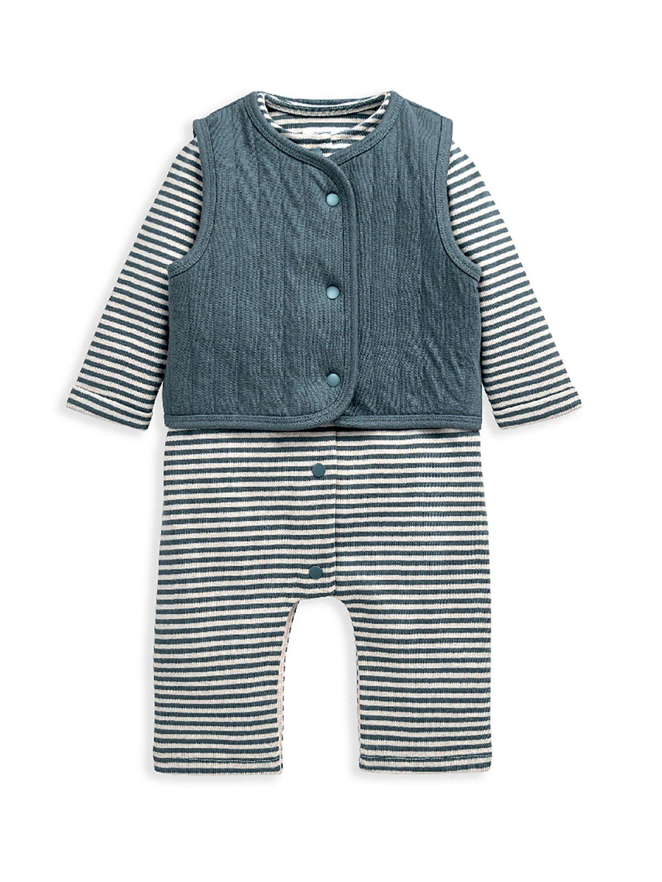  image of mamas-papas-baby-boys-2-piece-quilted-gilet-and-striped-romper-set-blue