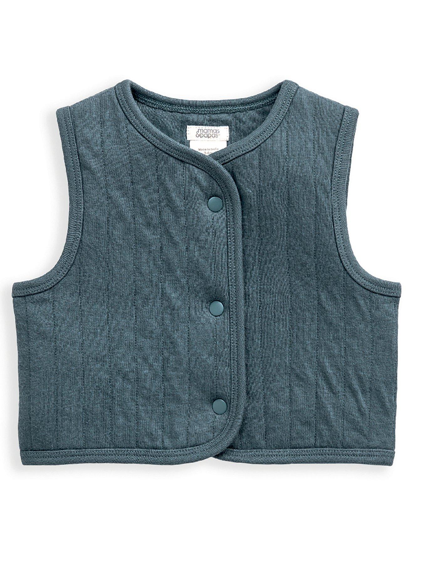  image of mamas-papas-baby-boys-2-piece-quilted-gilet-and-striped-romper-set-blue