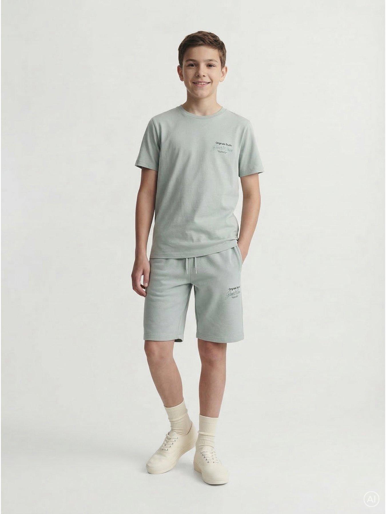 Image 1 of 6 of Jack & Jones Junior Boys Niko T-shirt &amp;&nbsp;Shorts Set - Glacier Grey