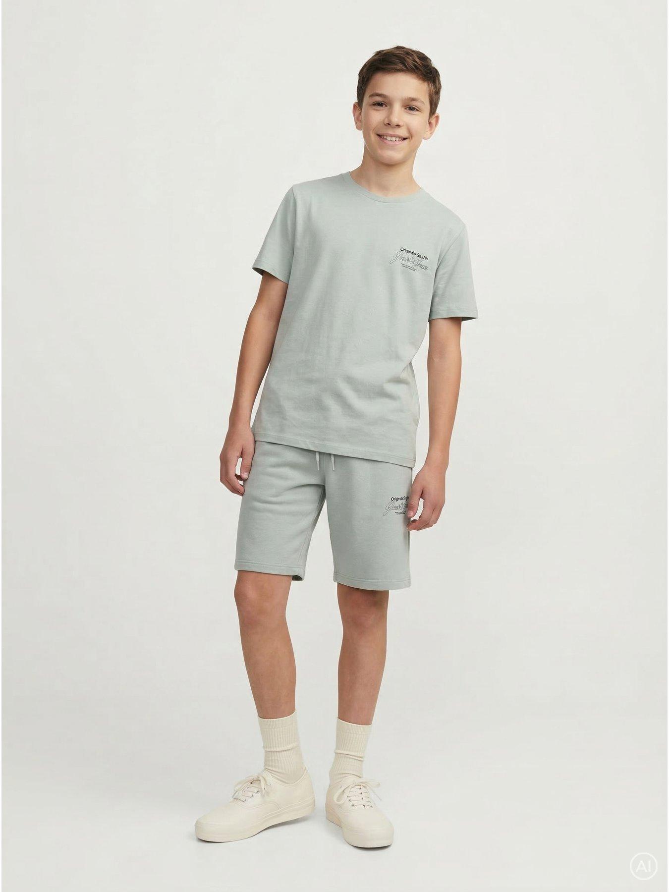 Image 3 of 6 of Jack & Jones Junior Boys Niko T-shirt &amp;&nbsp;Shorts Set - Glacier Grey