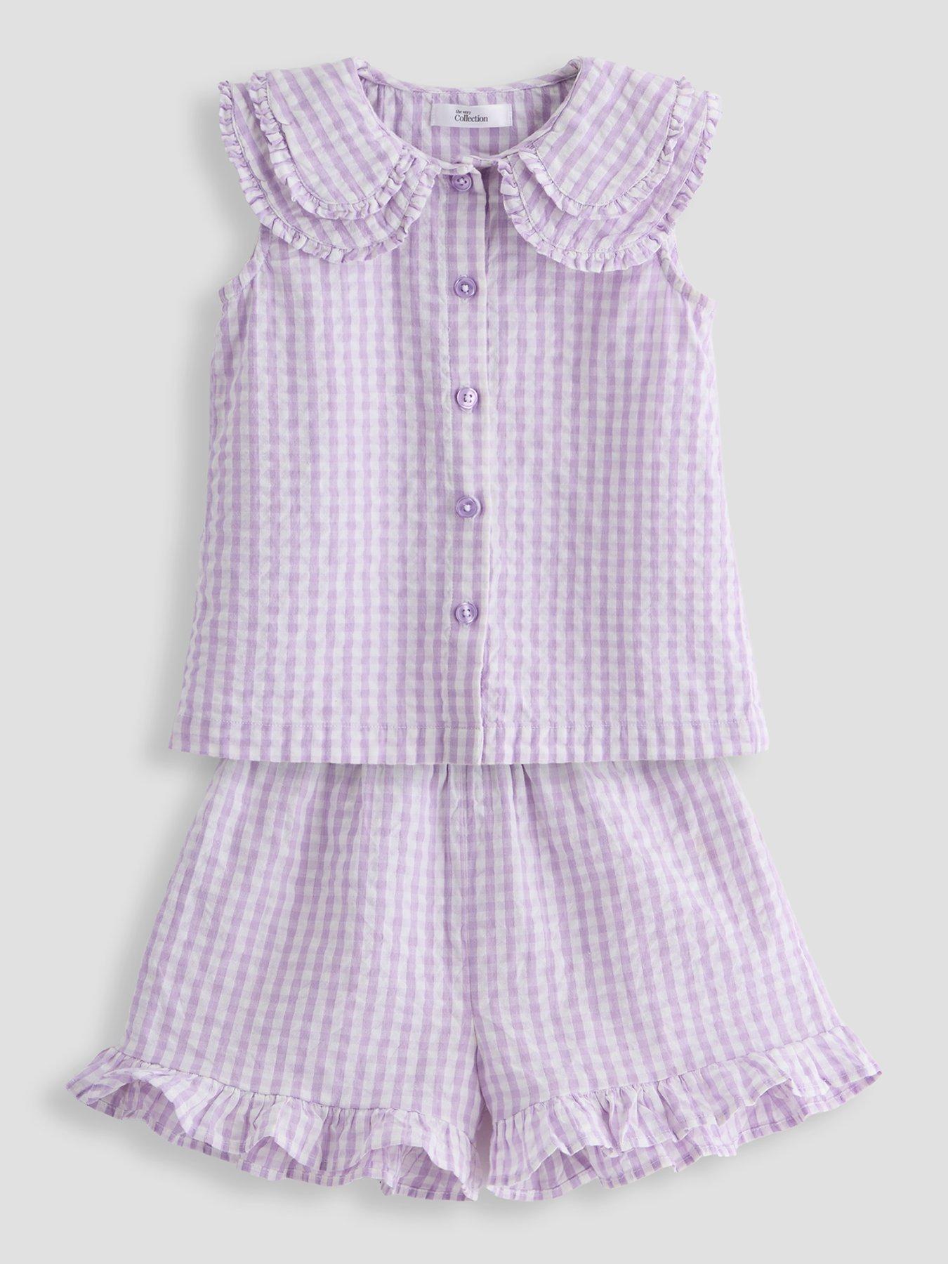 The Very Collection Girls Woven Gingham Top  &  Shorts Set - Lilac