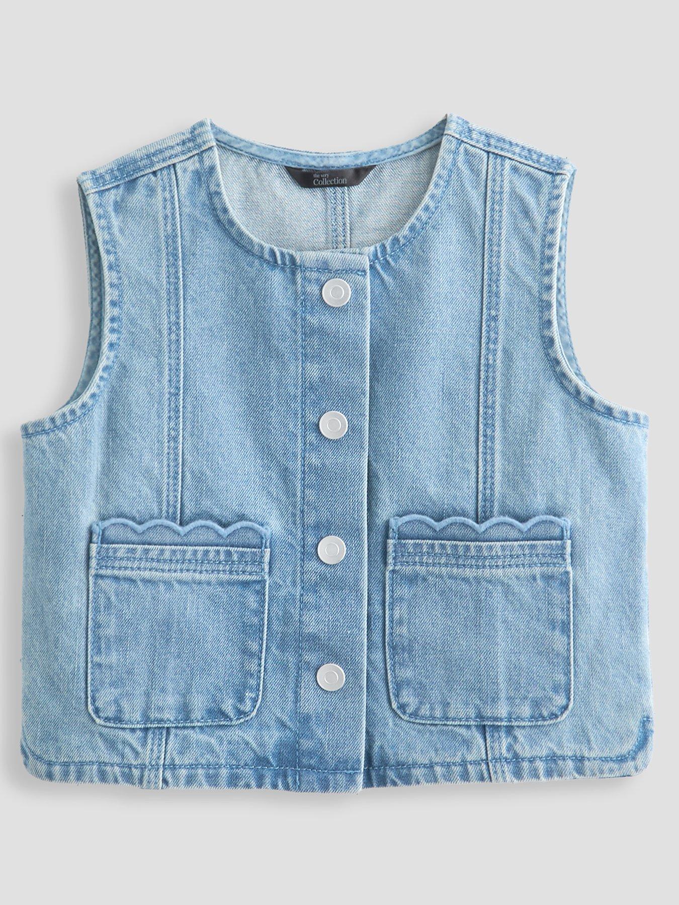 Image 1 of 5 of The Very Collection Girls Denim Gilet With Scallop Trim - Blue