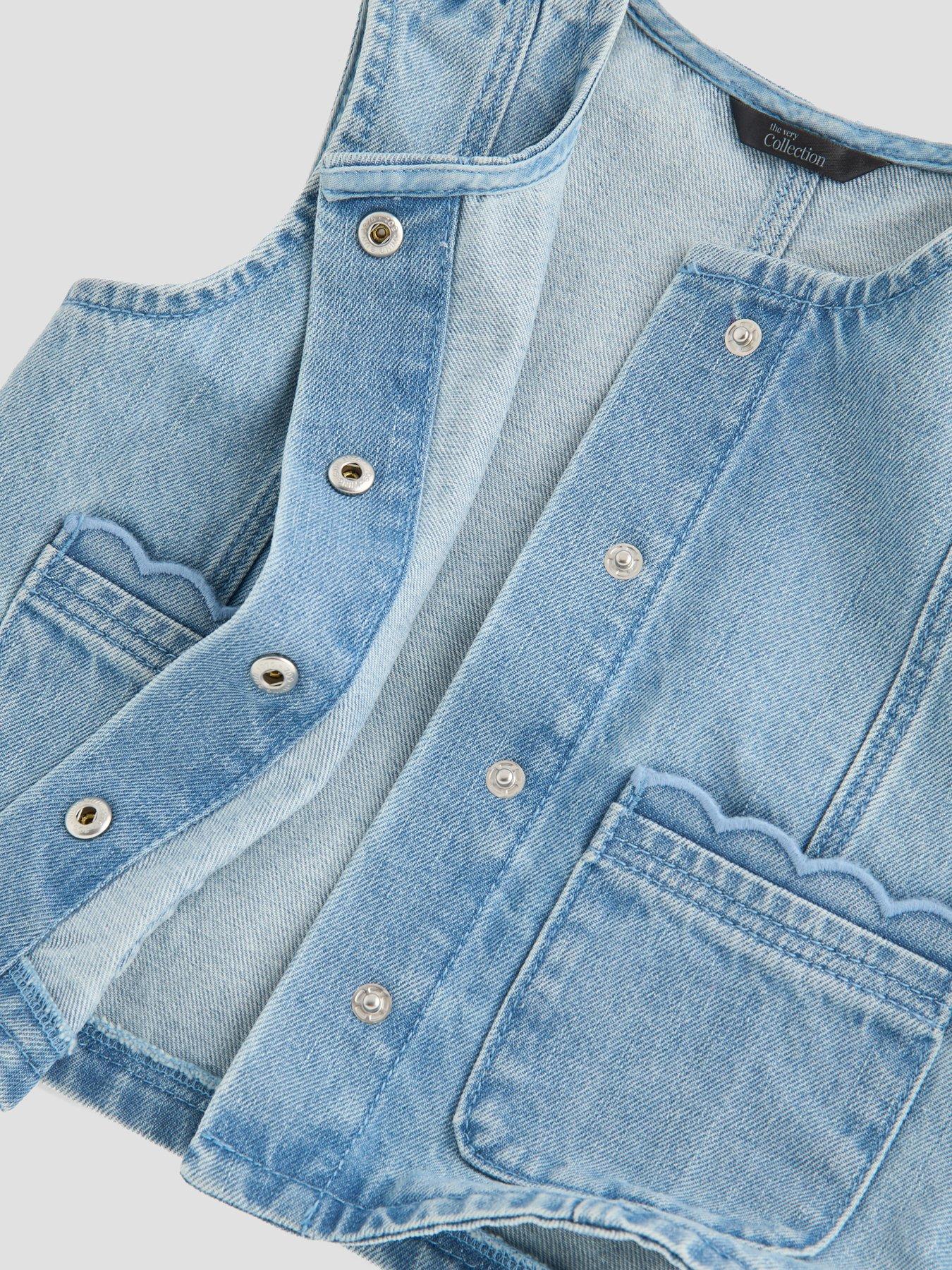 Image 5 of 5 of The Very Collection Girls Denim Gilet With Scallop Trim - Blue