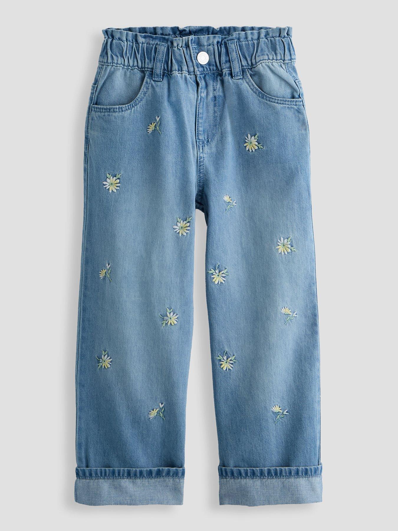 The Very Collection Girls Embroidered Turn Up Jeans - Light Wash